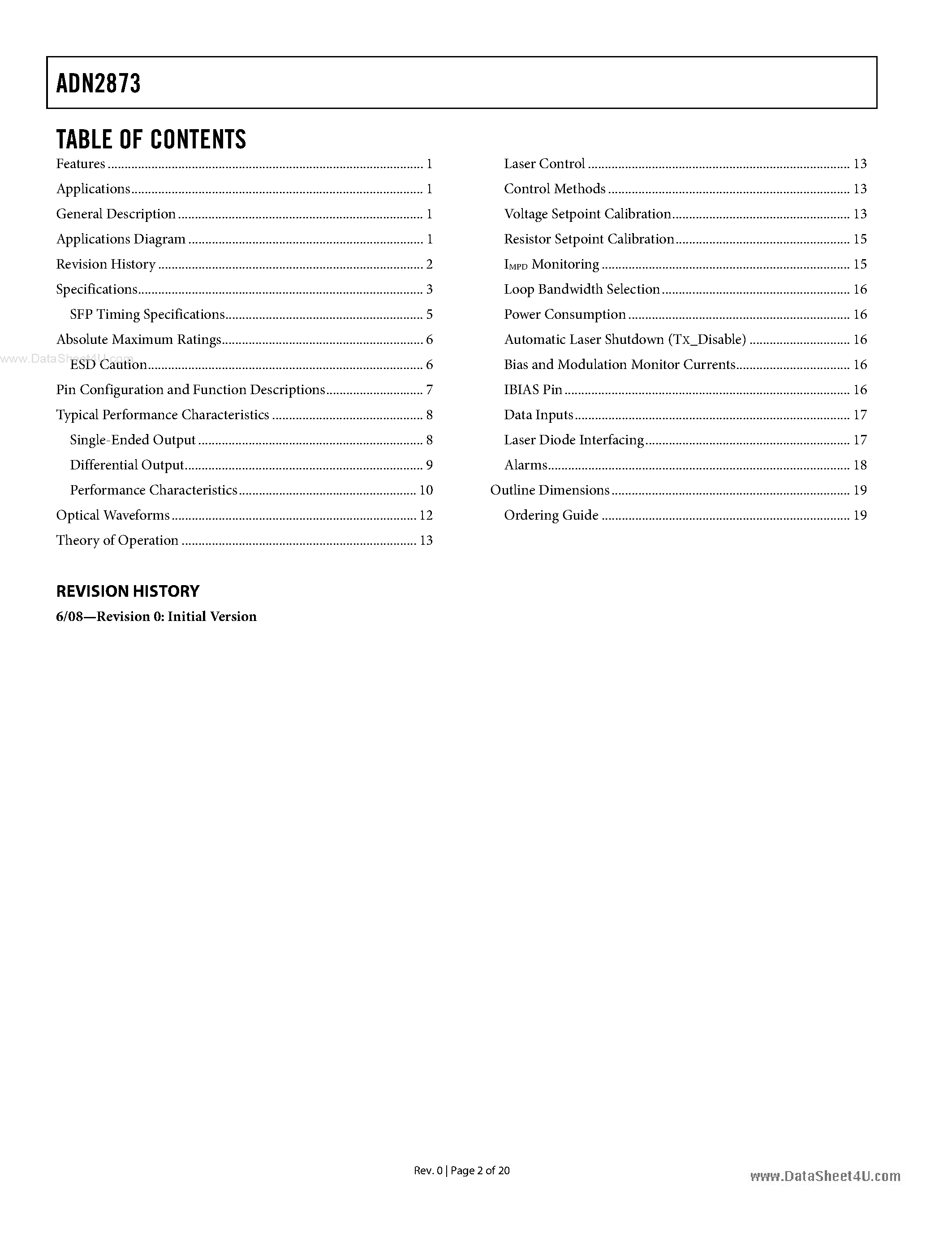 Datasheet ADN2873 page 2 Datasheet ADN2873 - Laser Diode Driver page 2