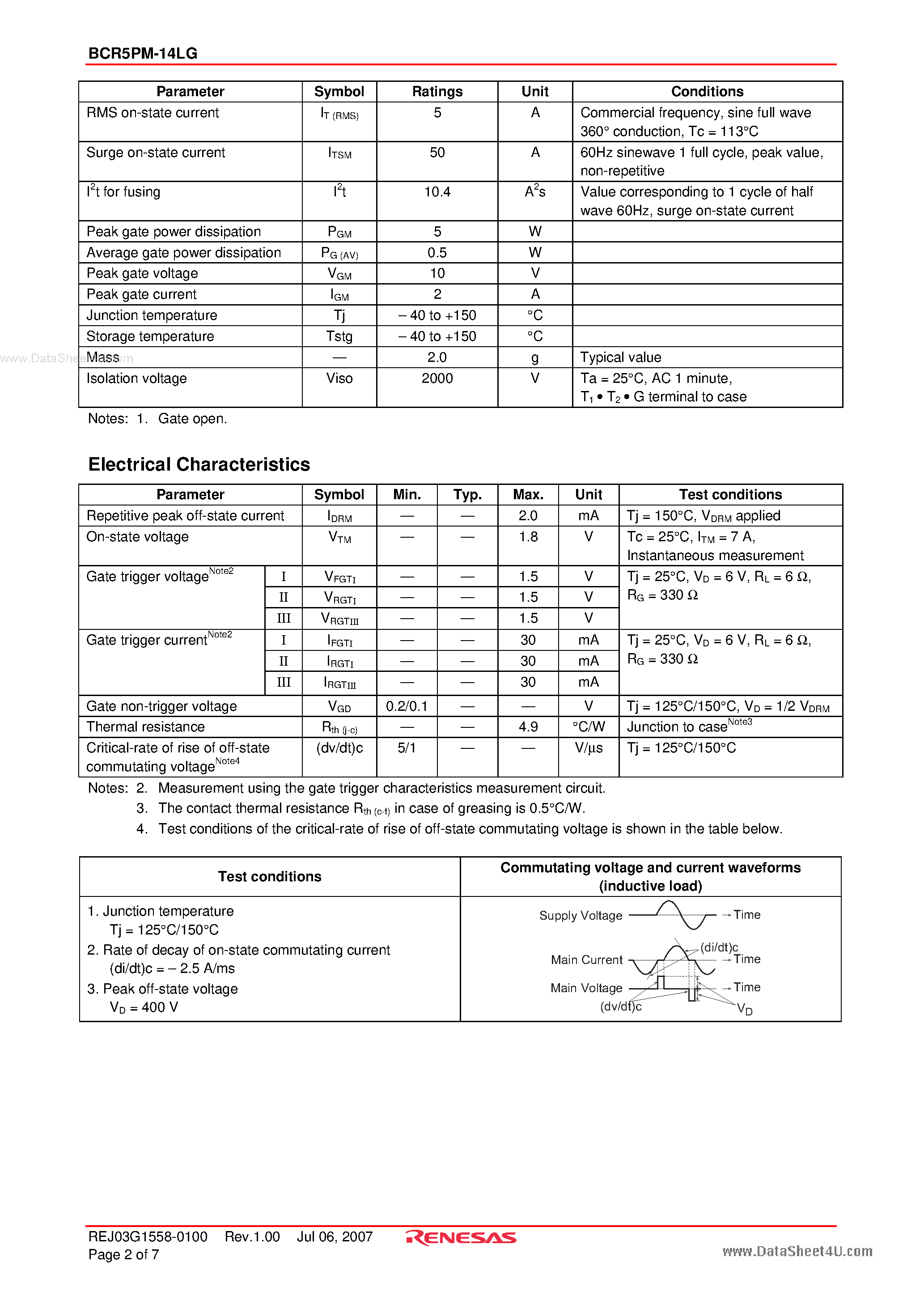 Datasheet BCR5PM-14LG - Triac Medium Power Use page 2