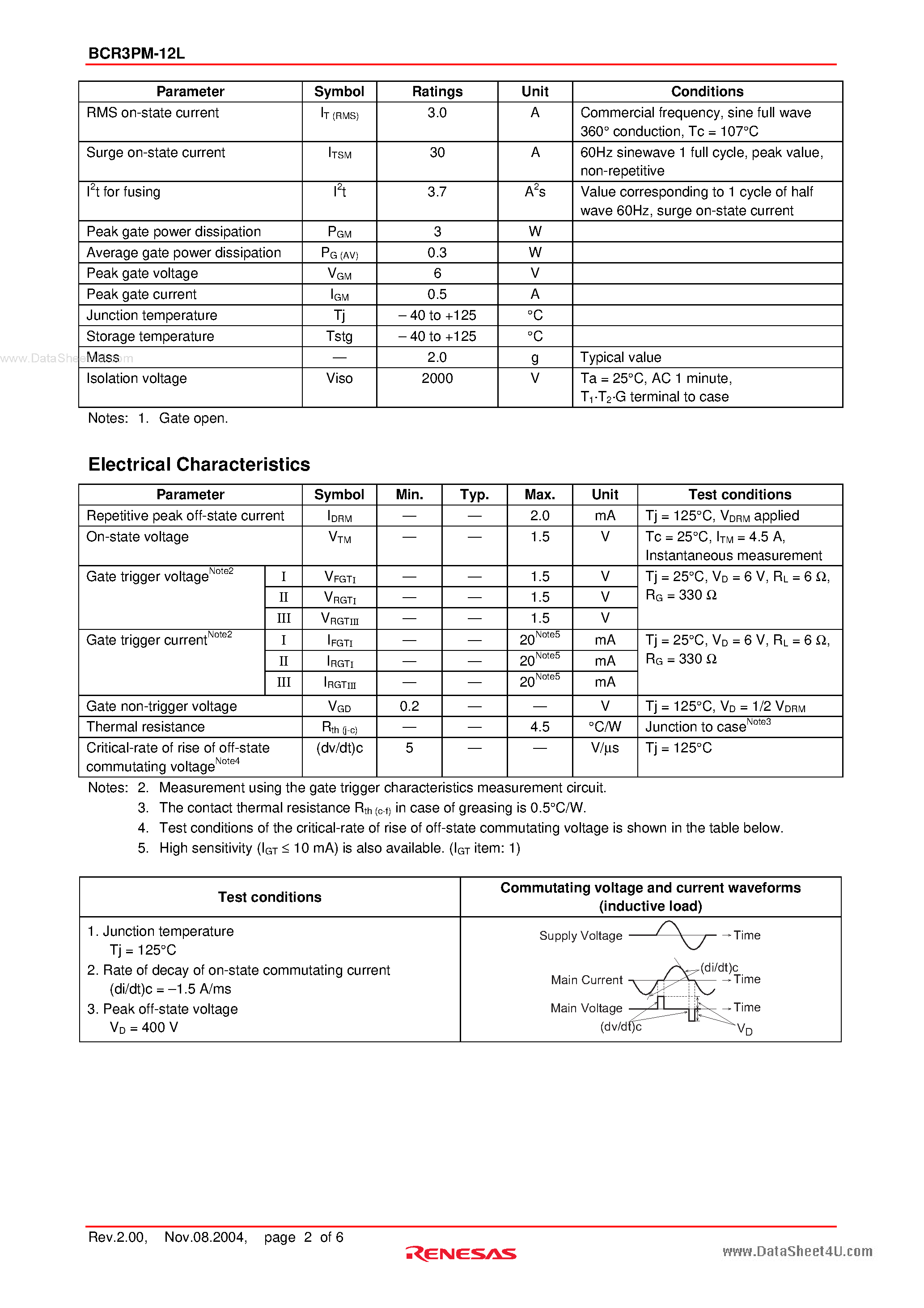 Datasheet BCR3PM-12L - Triac Low Power Use page 2