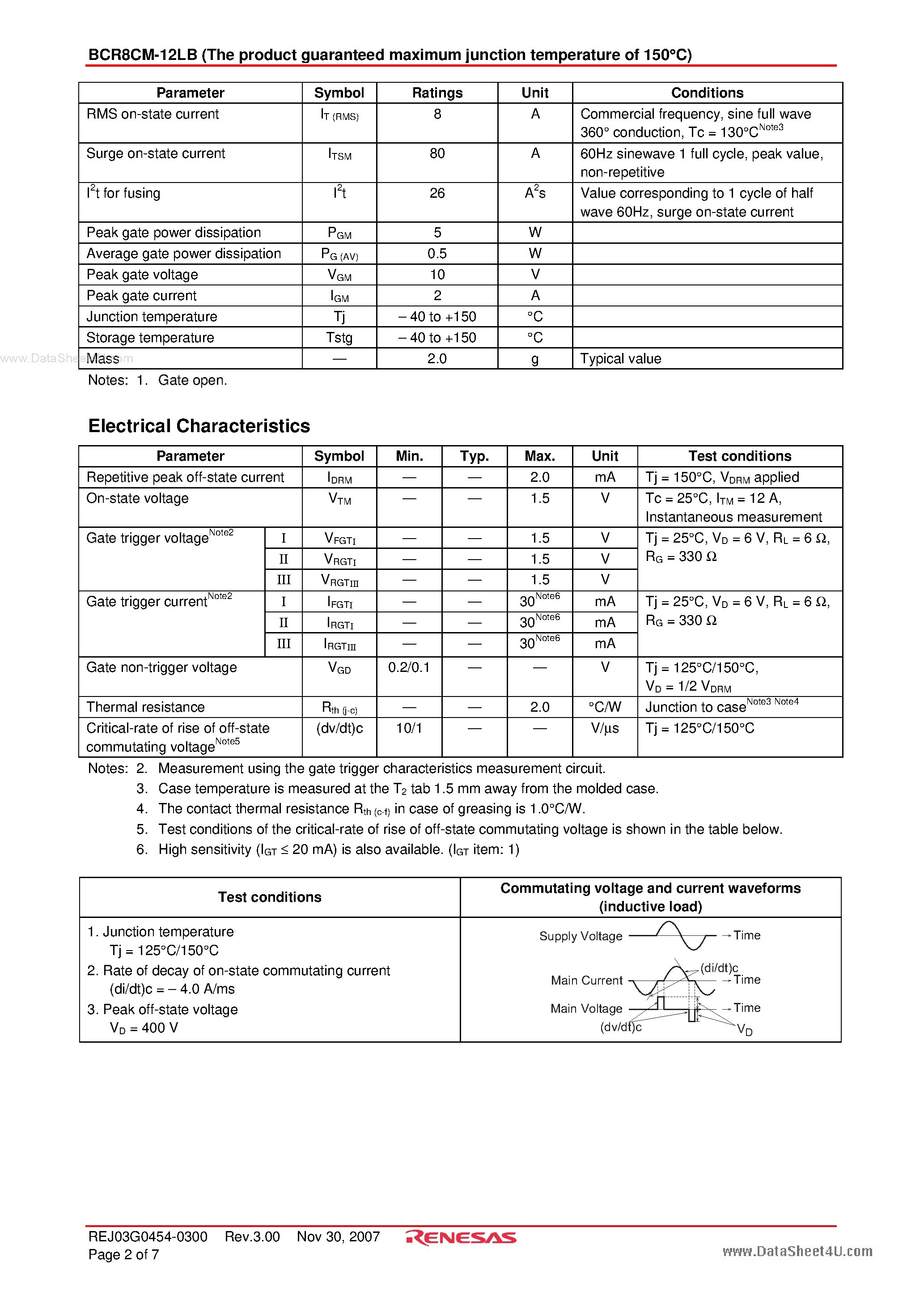 Datasheet BCR8CM-12LB - Triac Medium Power Use page 2