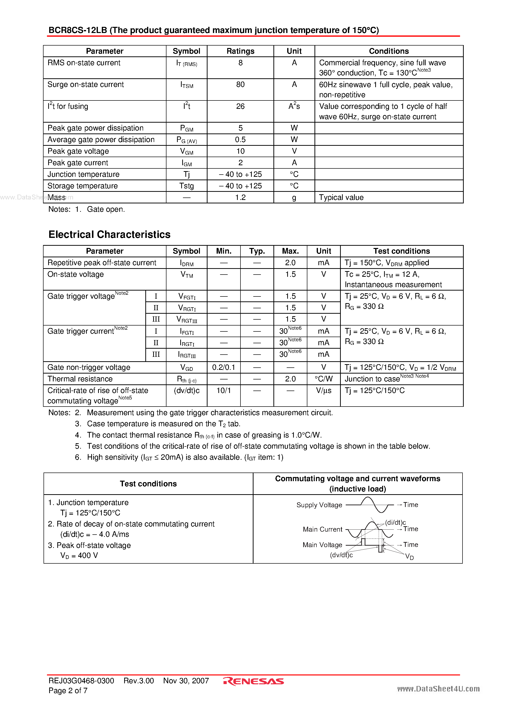 Datasheet BCR8CS-12LB - Triac Medium Power Use page 2