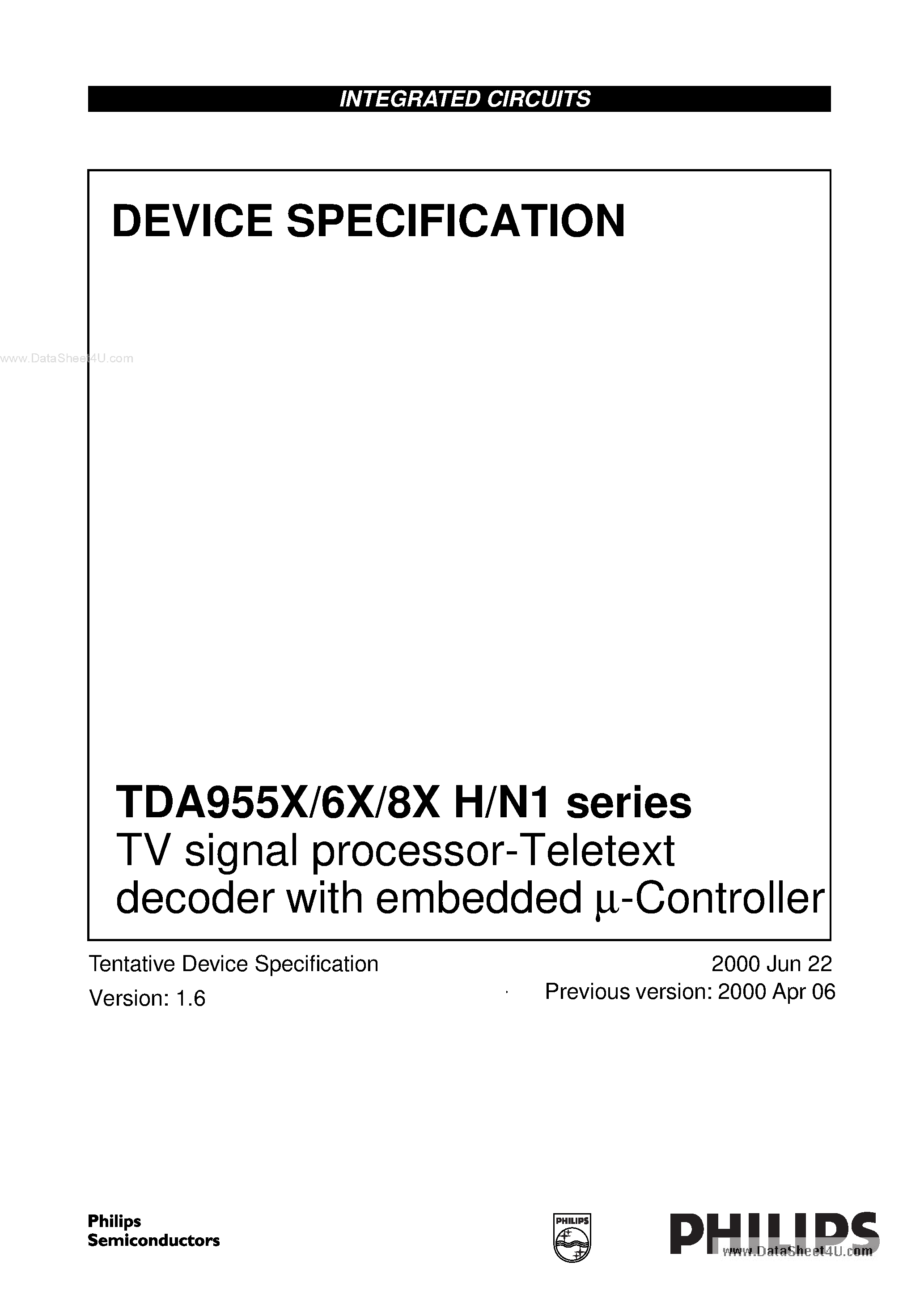 Datasheet TDA955xH - TV Signal Processor page 1