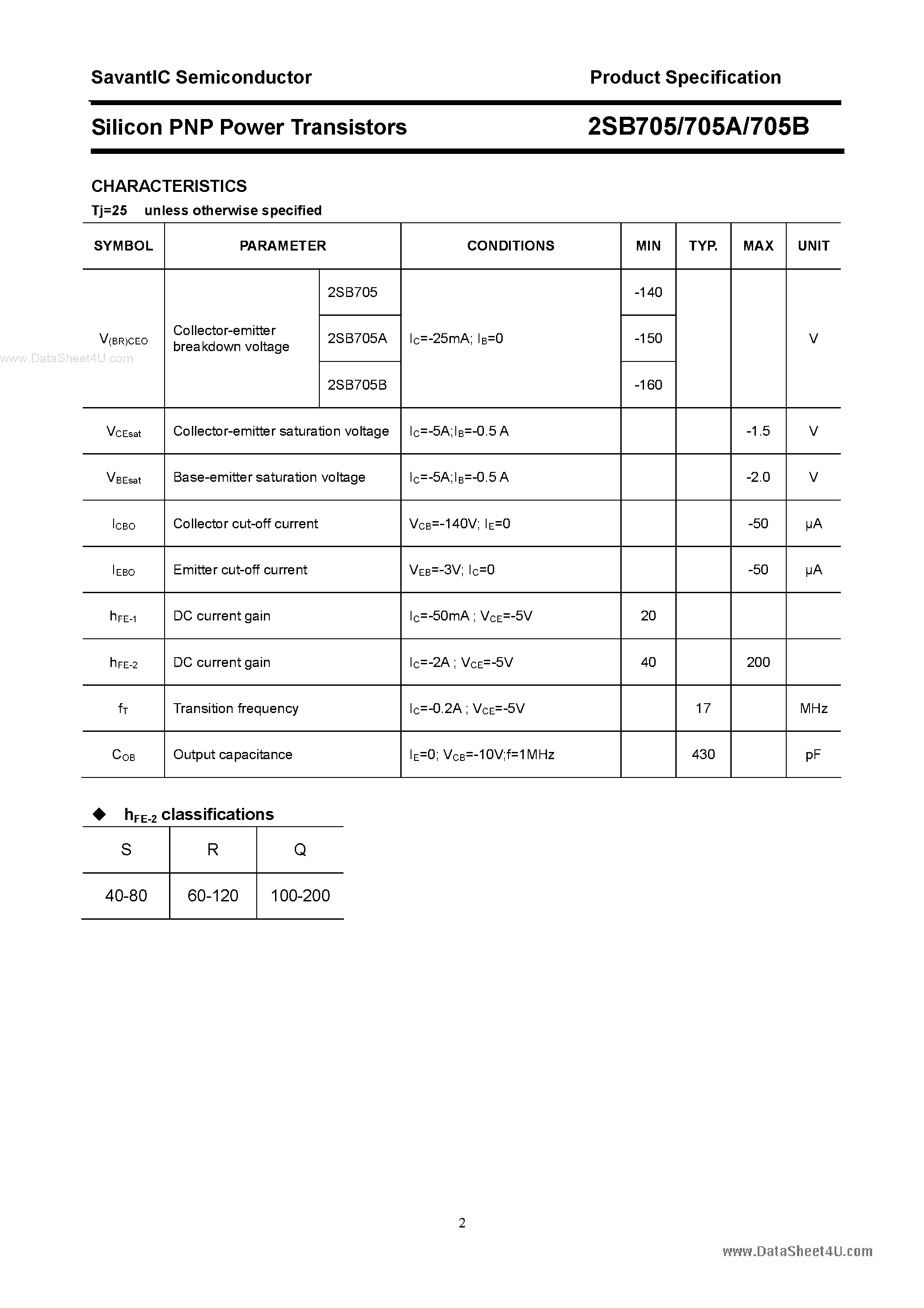 Даташит 2SB705 - Silicon PNP Power Transistors страница 2