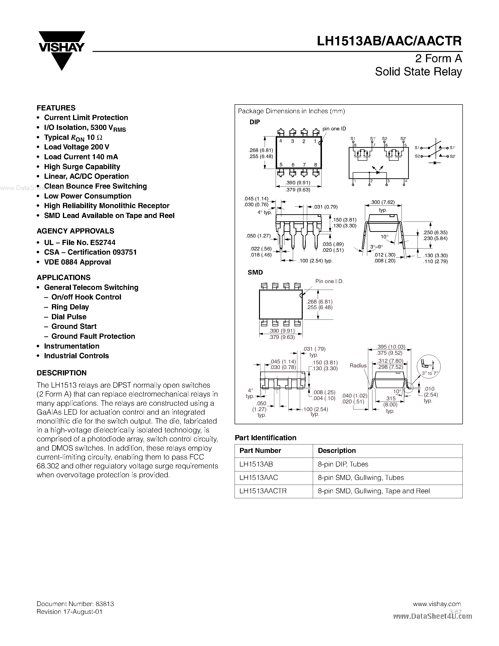 Даташит LH1513AAC - Solid State Relay страница 1