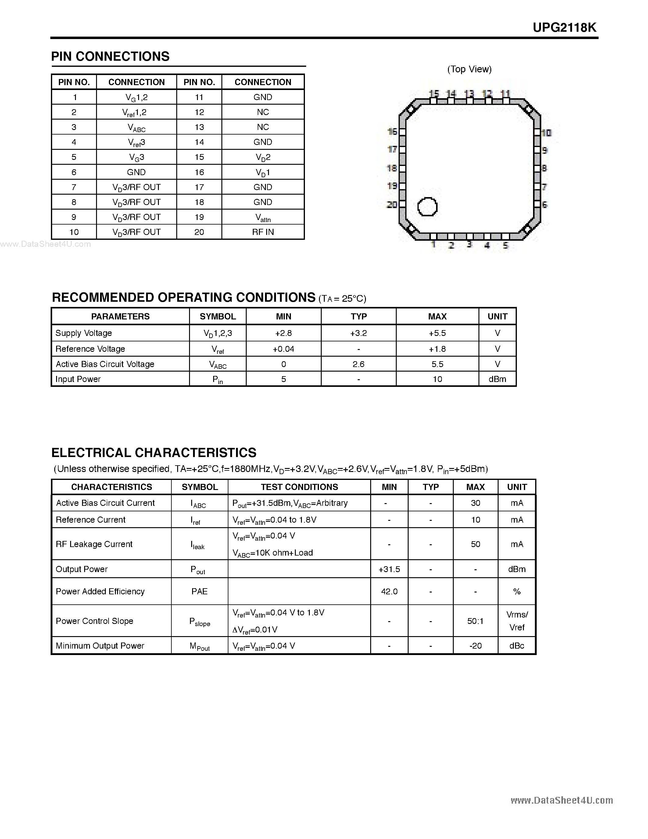 Datasheet UPG2118K - 1.5W GaAs MMIC POWER AMPLIFIER page 2