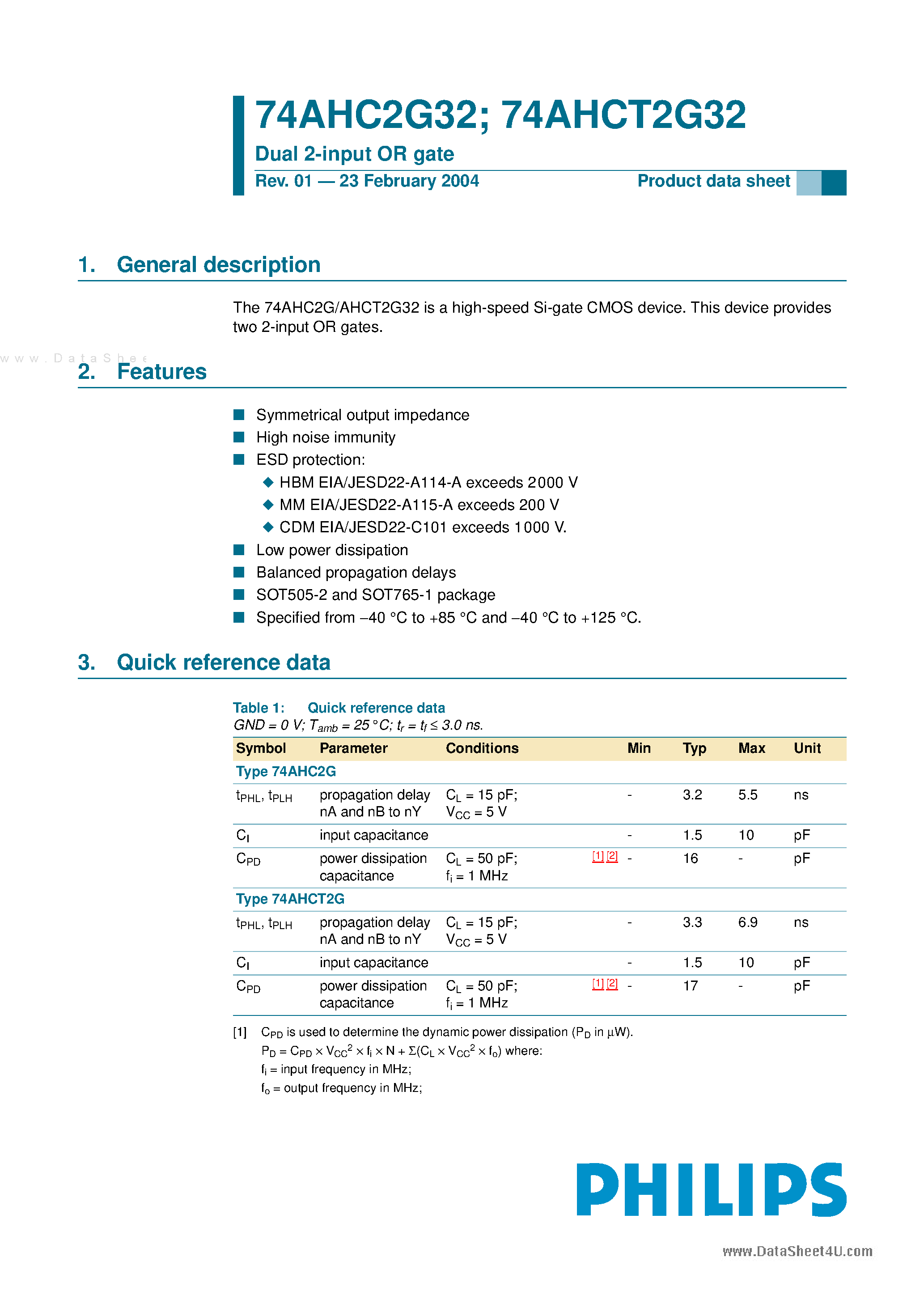 Datasheet 74AHC2G32 - Dual 2-input OR gate page 1