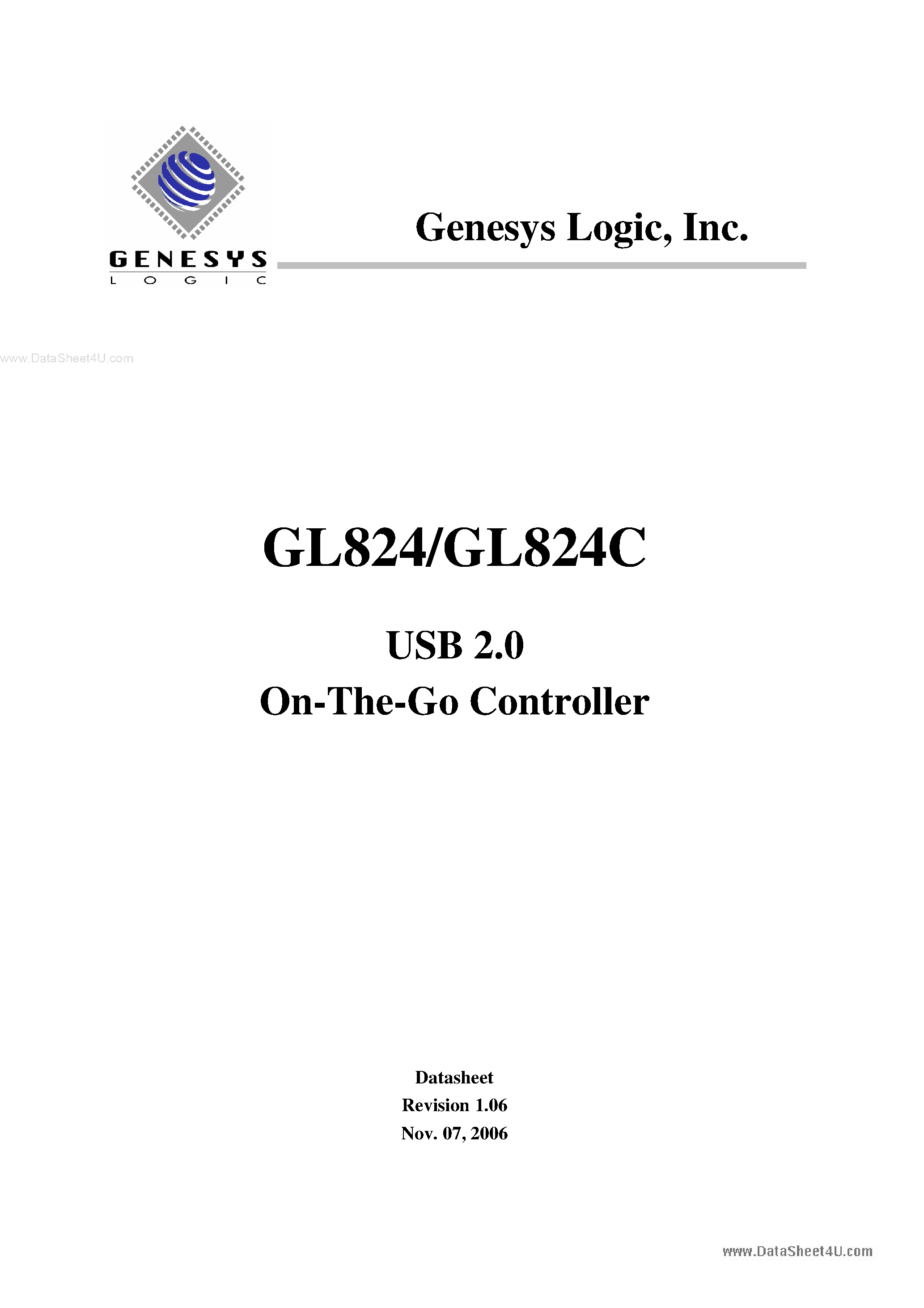 Datasheet GL824C page 1 Datasheet GL824C - USB 2.0 On-The-Go Controller page 1