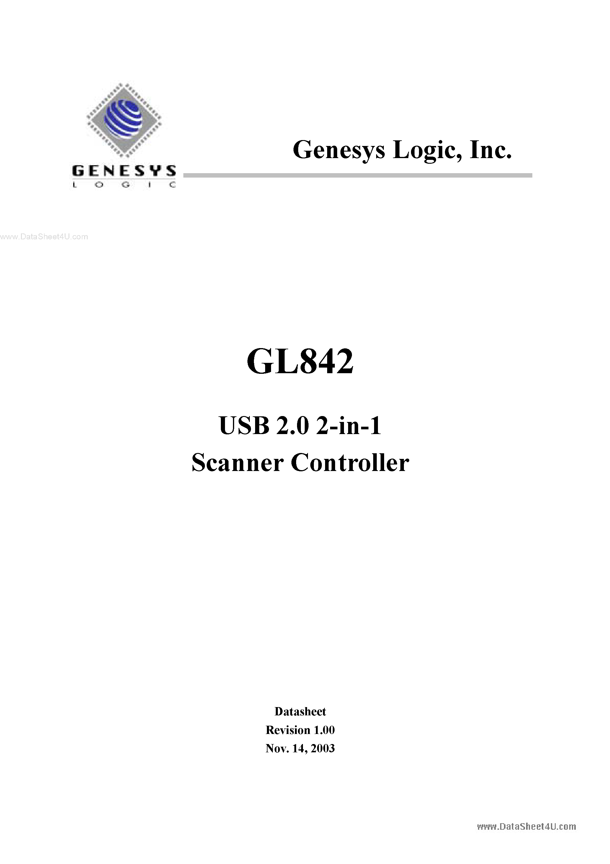 Datasheet GL842 - USB 2.0 2-in-1 Scanner Controller page 1