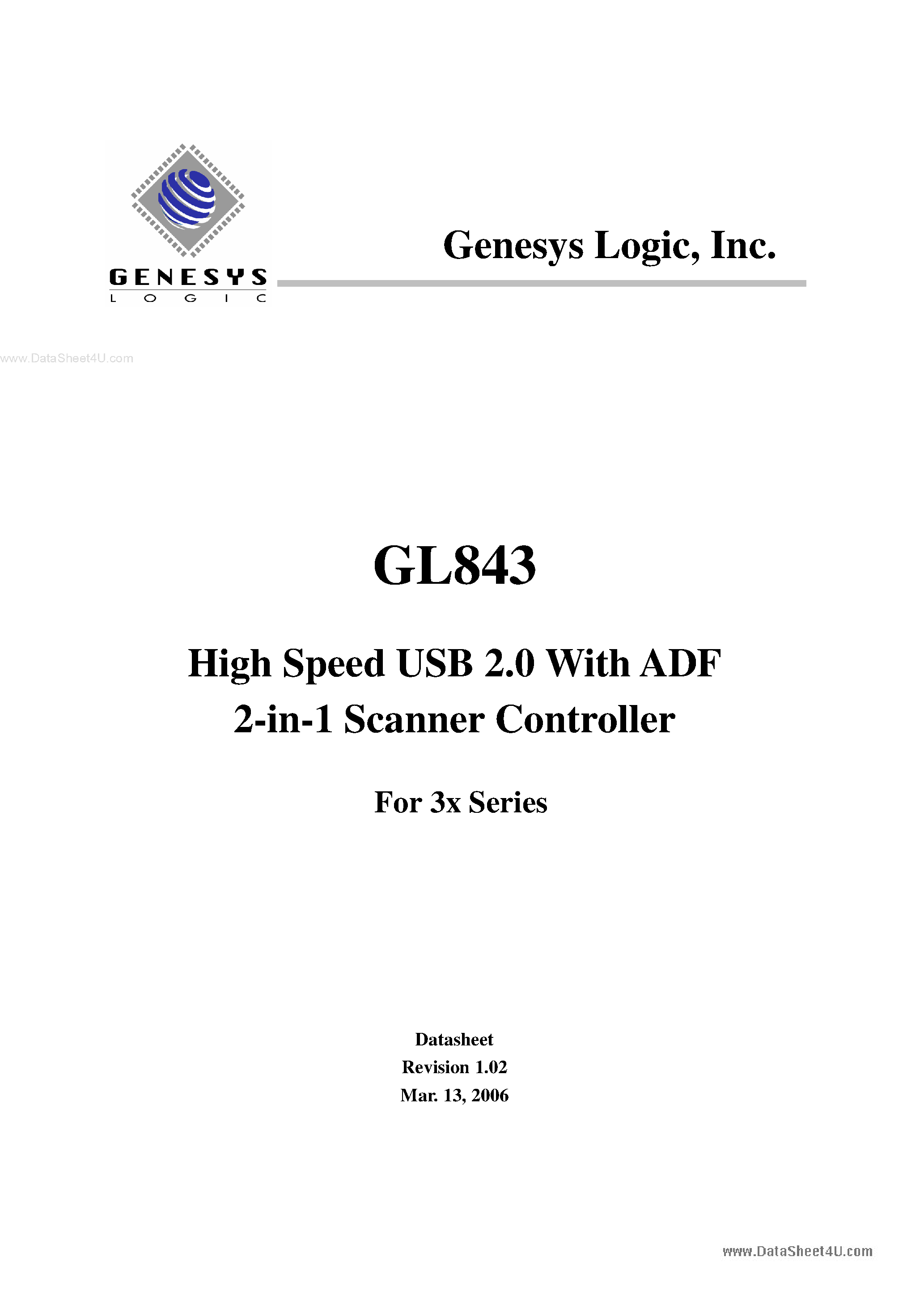 Datasheet GL843 page 1 Datasheet GL843 - High Speed USB 2.0 page 1