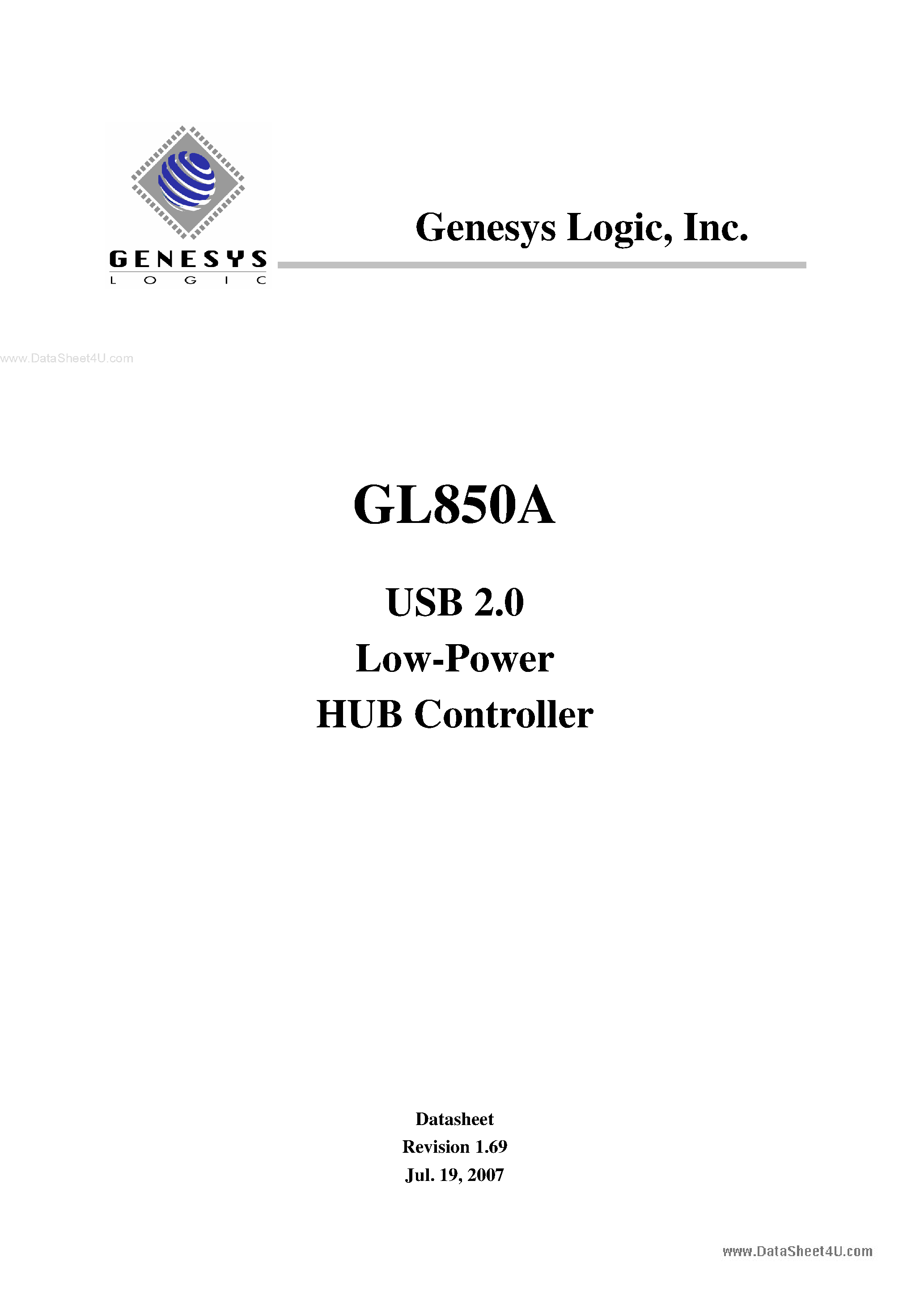 Даташит на микросхему GL850A страница 1 Даташит GL850A - USB 2.0 Low-Power HUB Controller страница 1