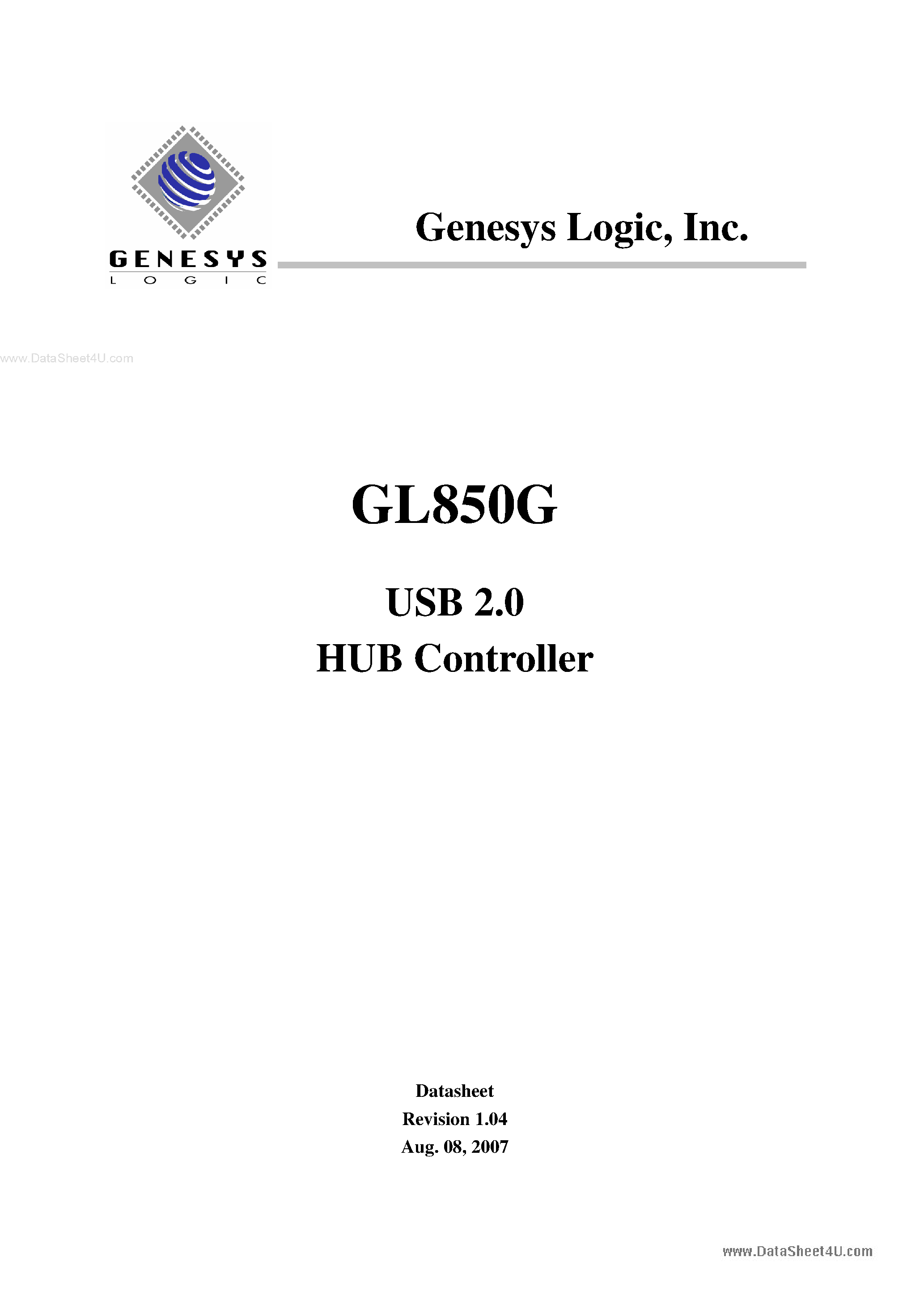Даташит на микросхему GL850G страница 1 Даташит GL850G - USB 2.0 HUB Controller страница 1
