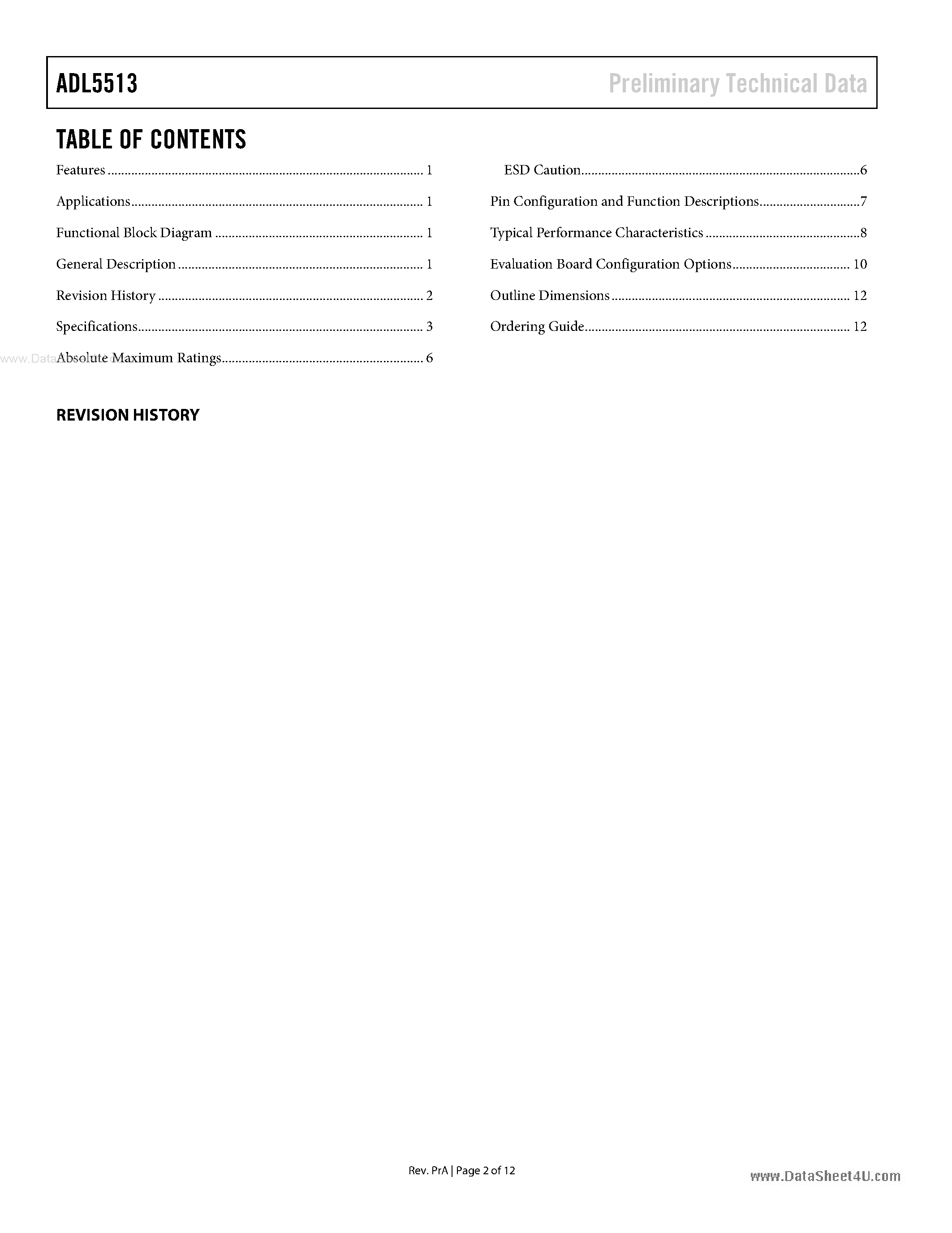 Datasheet ADL5513 - 1 MHz to 4 GHz 80 dB Logarithmic Detector/Controller page 2