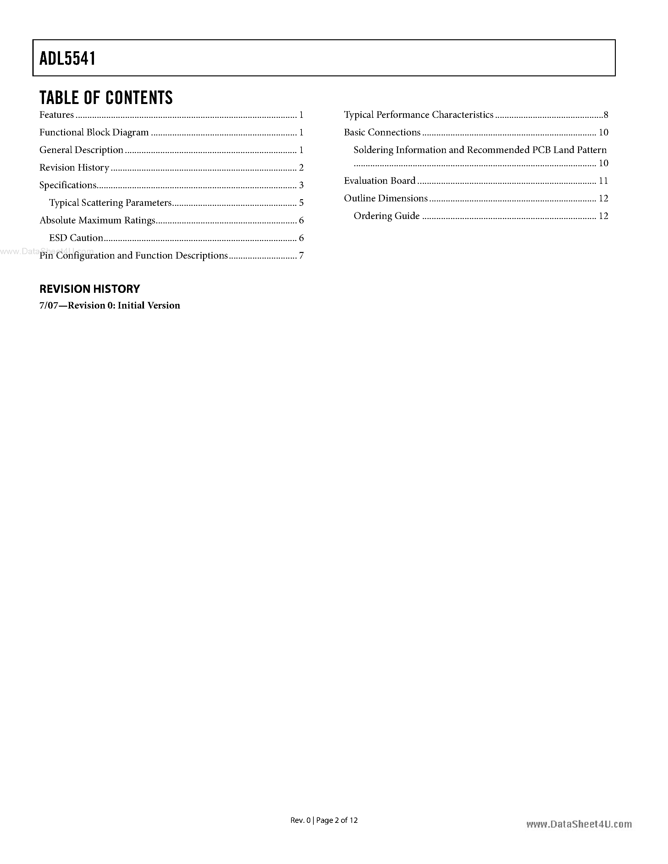 Datasheet ADL5541 - 50 MHz to 6 GHz RF/IF Gain Block page 2