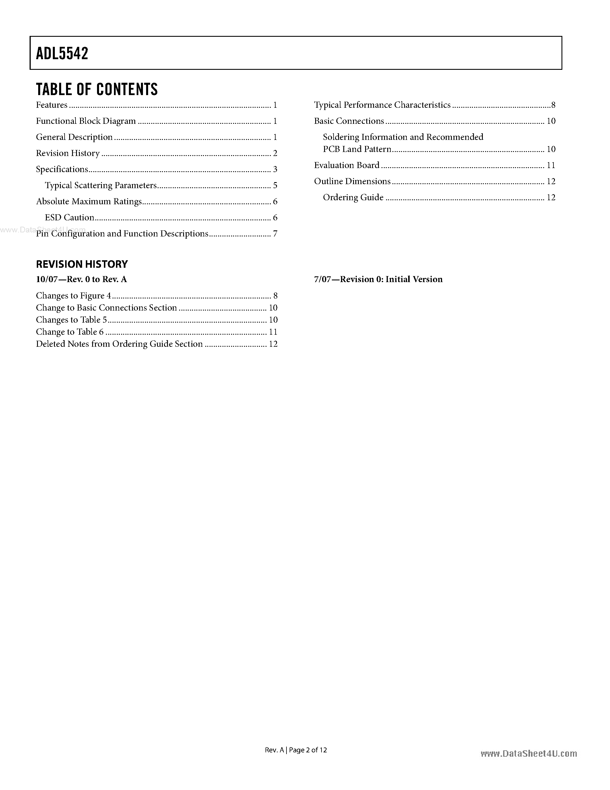 Datasheet ADL5542 - 50 MHz to 6 GHz RF/IF Gain Block page 2