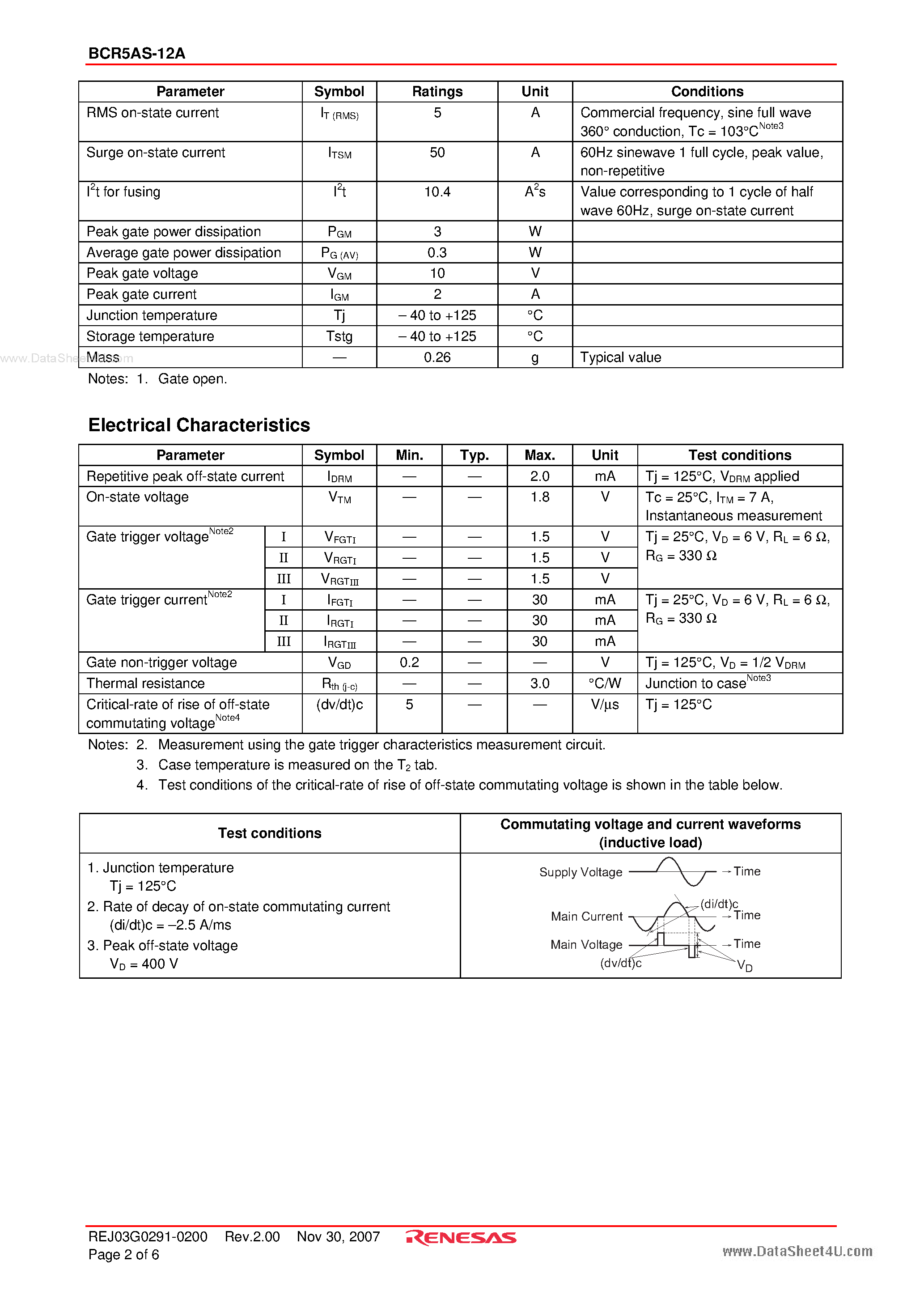 Datasheet BCR5AS-12A - Triac Medium Power Use page 2