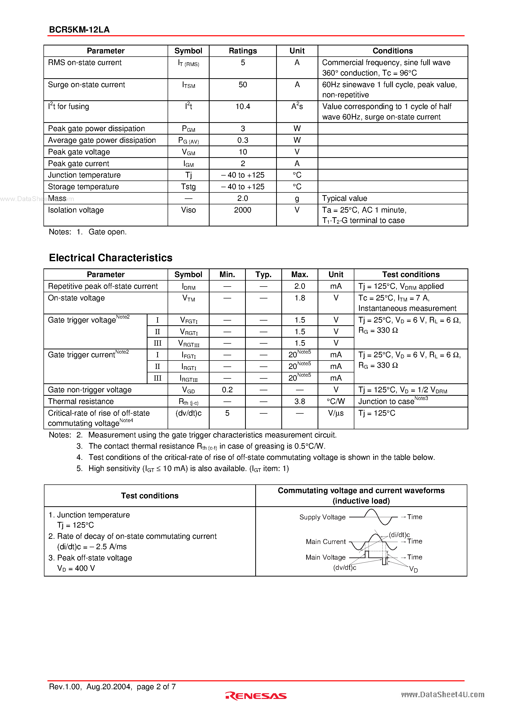 Datasheet BCR5KM-12LA - Triac Medium Power Use page 2