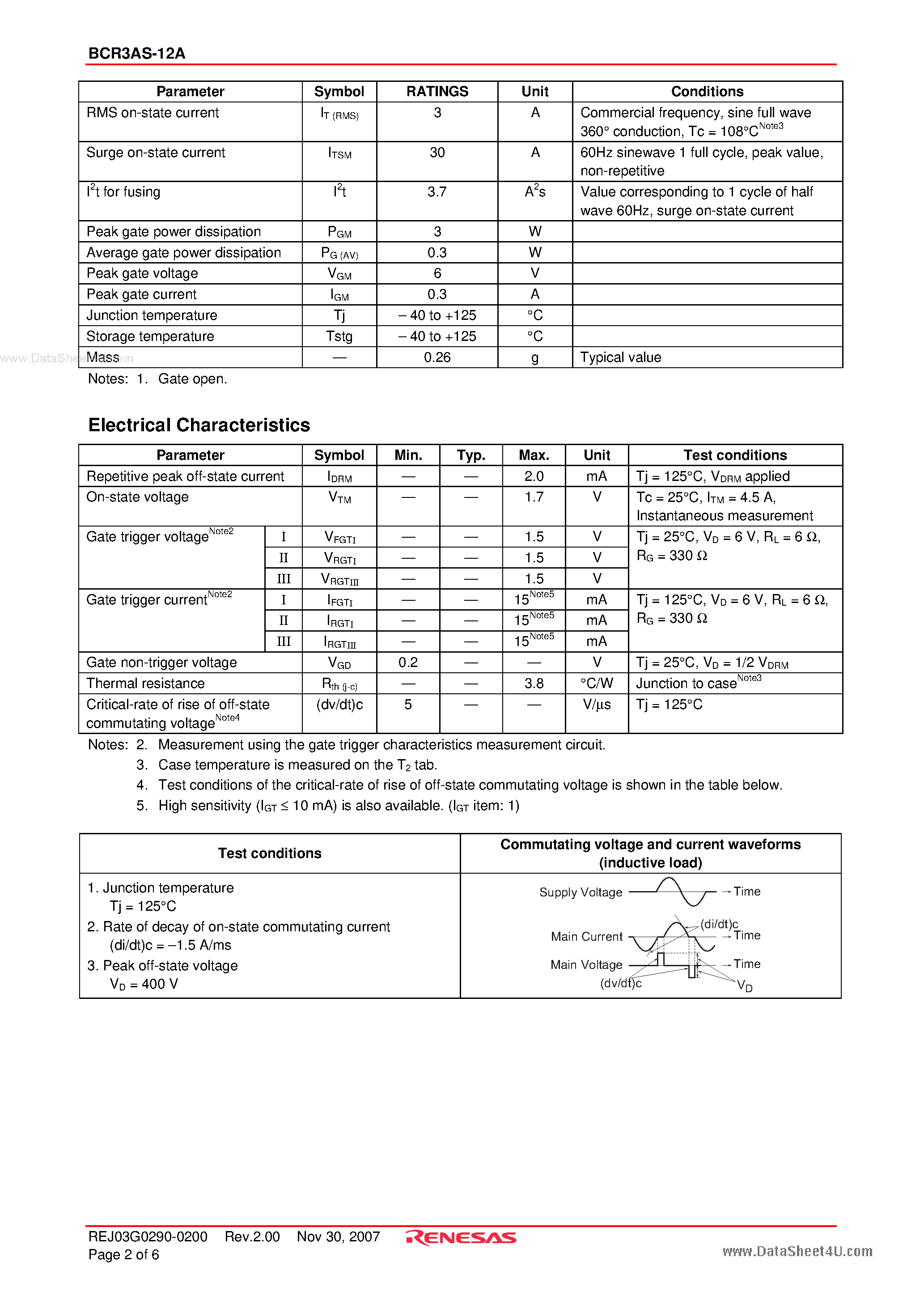 Datasheet BCR3AS-12A - Triac Low Power Use page 2