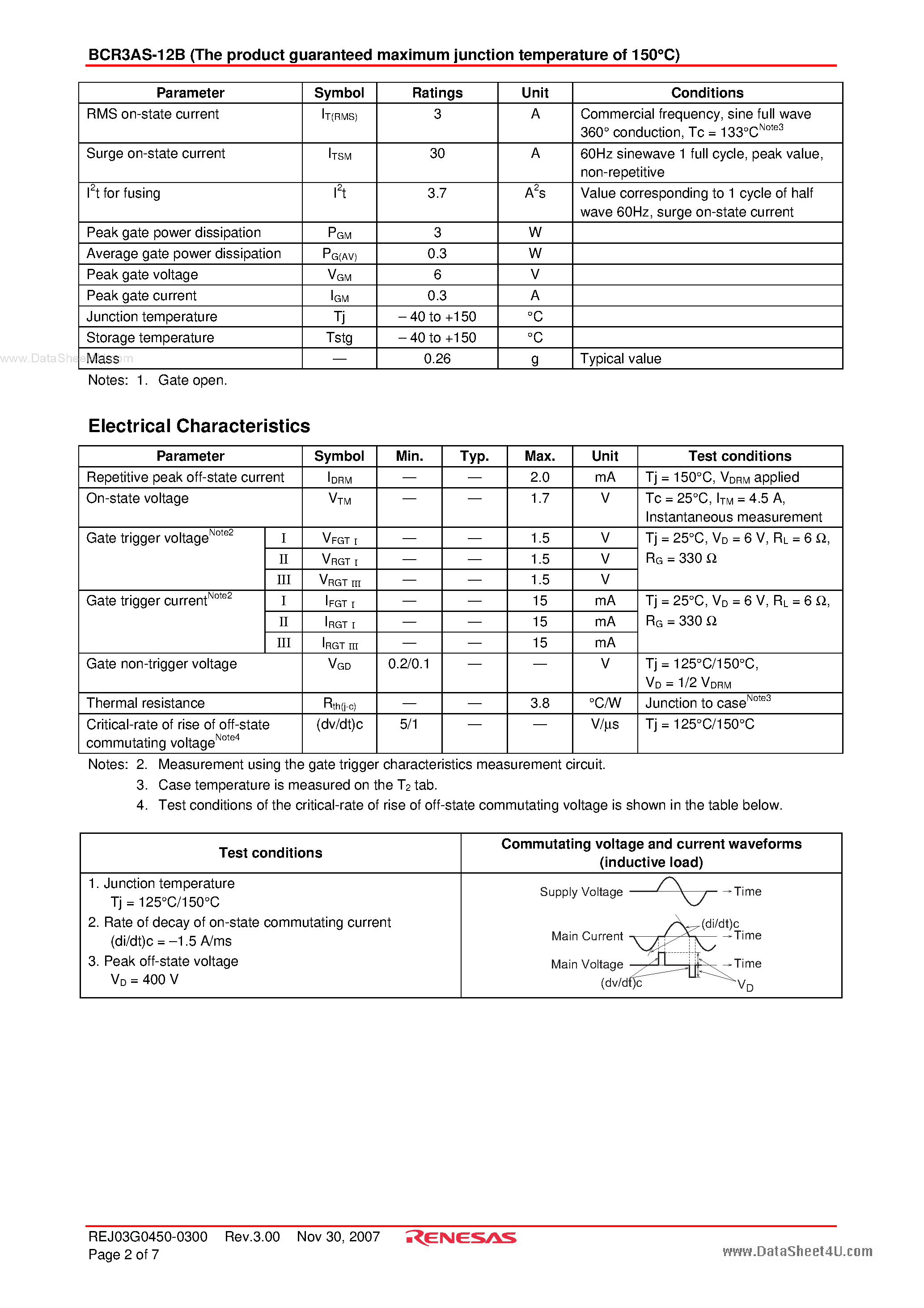 Datasheet BCR3AS-12B - Triac Low Power Use page 2