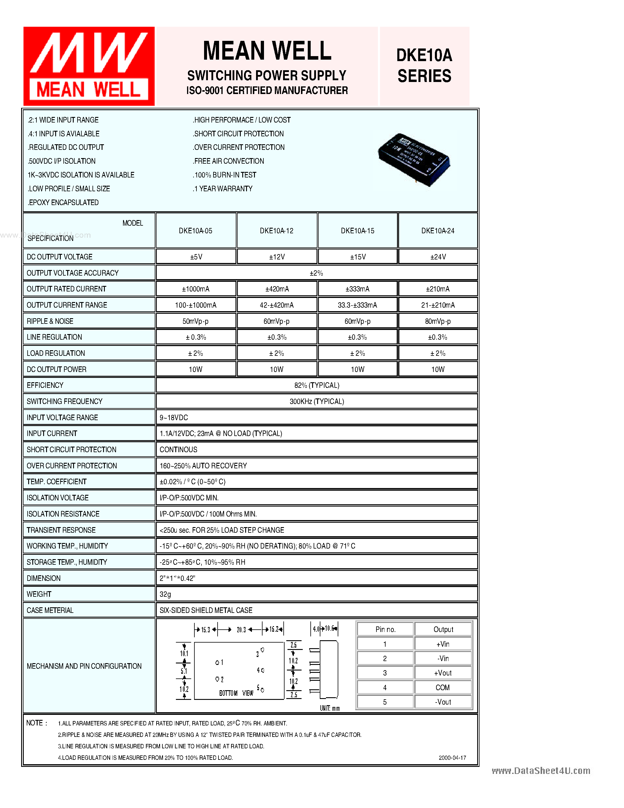 Даташит DKE10A - Switching Power Supply страница 1