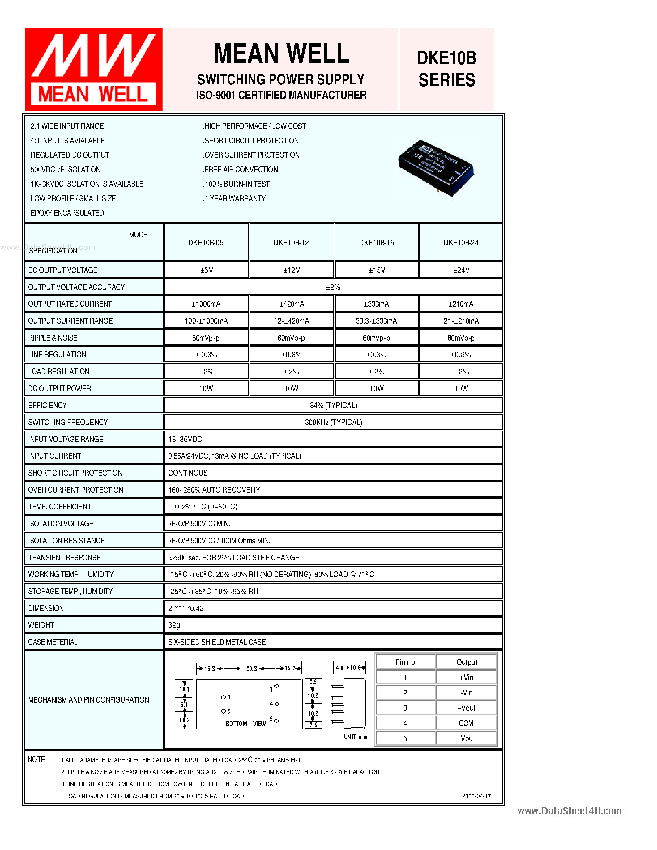 Даташит DKE10A - Switching Power Supply страница 2