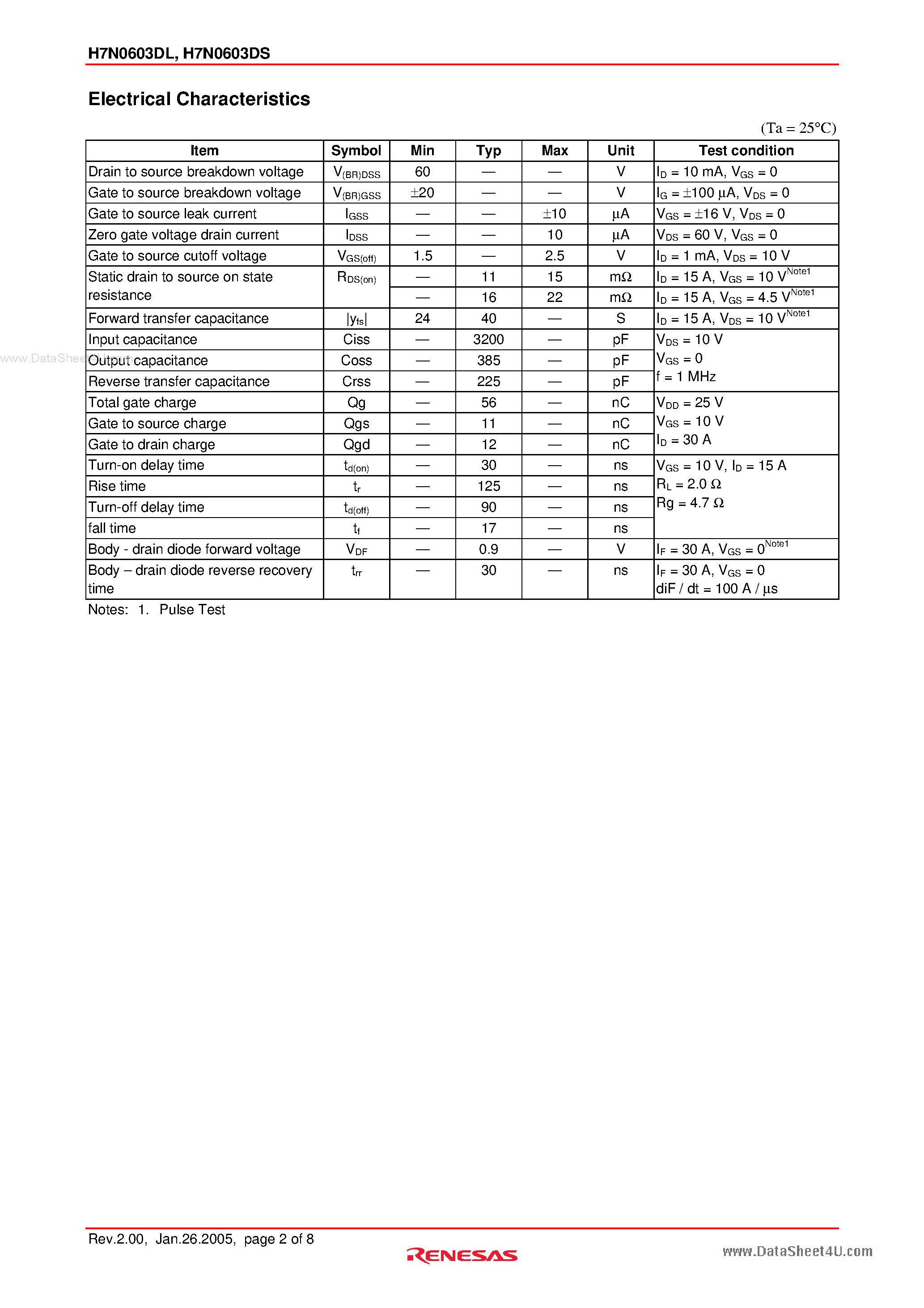 Datasheet H7N0603DL - Silicon N Channel MOS FET High Speed Power Switching page 2