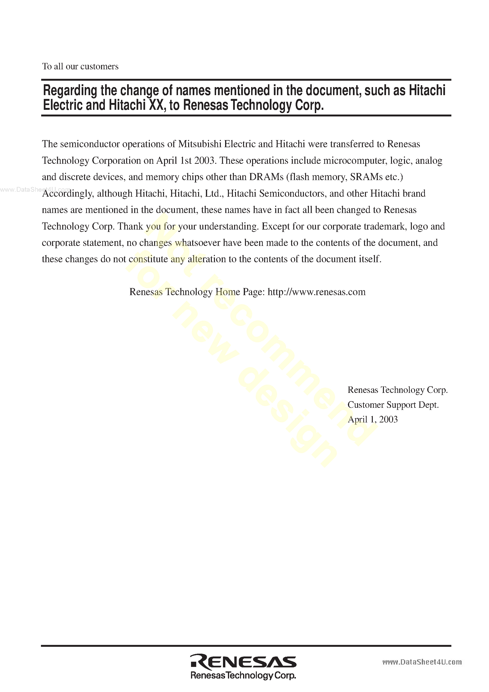 Datasheet HAT1041T page 1 Datasheet HAT1041T - Silicon P Channel Power MOS FET High Speed Power Switching page 1