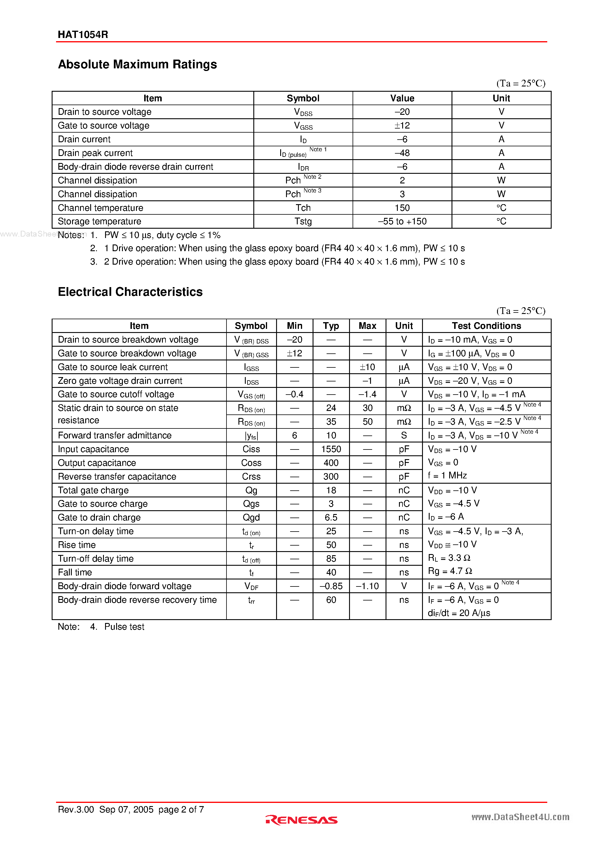 Datasheet HAT1054R - Silicon P Channel Power MOS FET Power Switching page 2