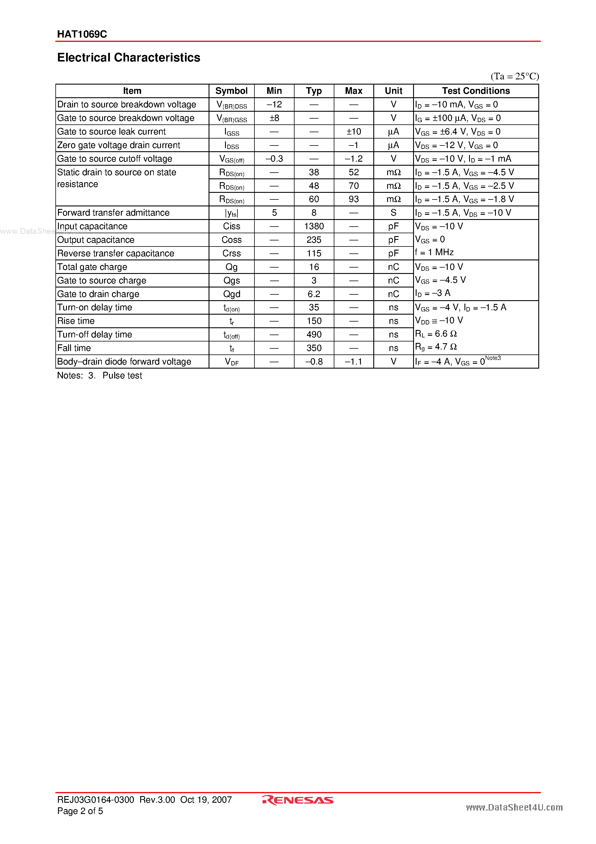 Datasheet HAT1069C - Silicon P Channel Power MOS FET Power Switching page 2