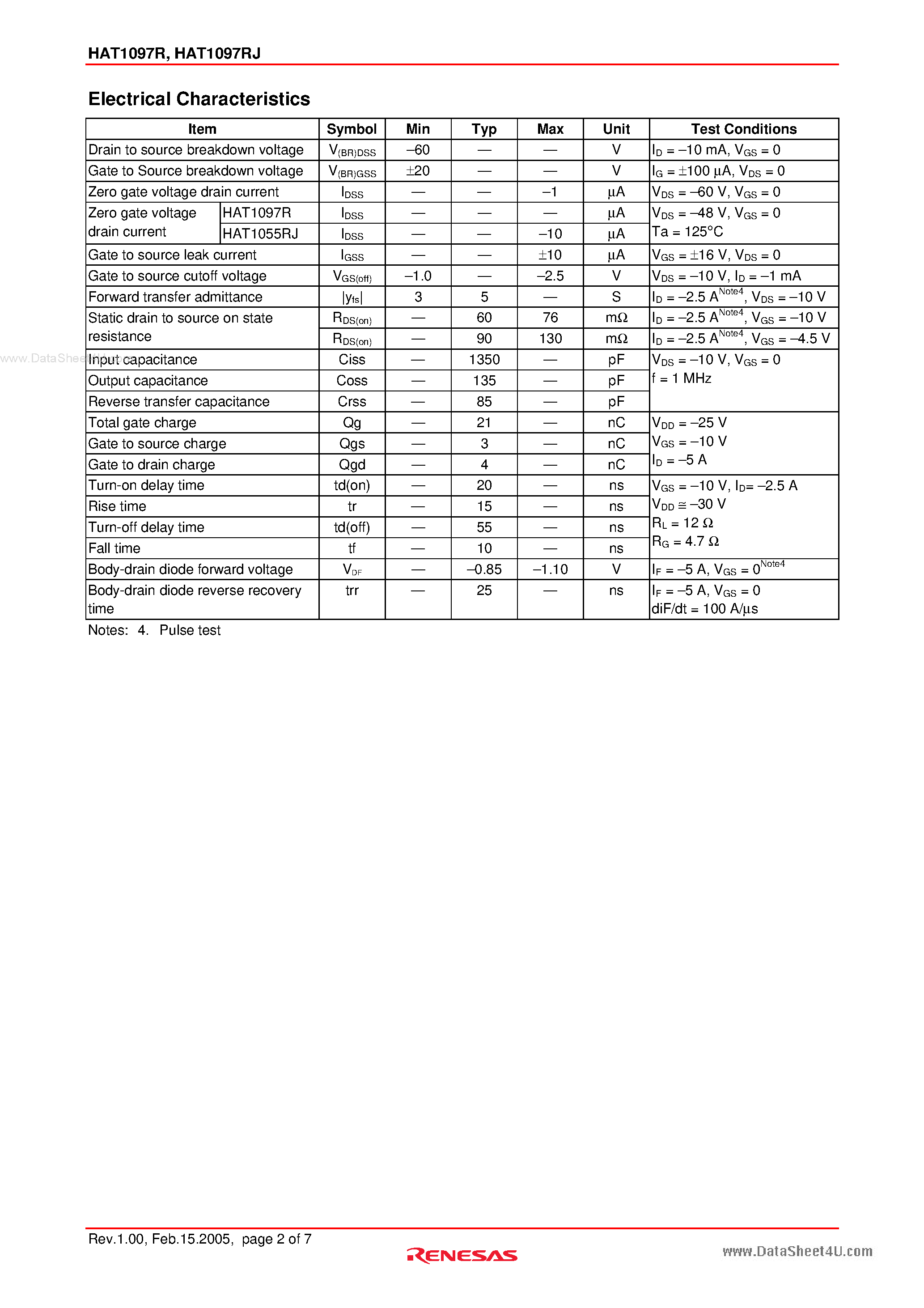 Datasheet HAT1097R - Silicon P Channel Power MOS FET Power Switching page 2