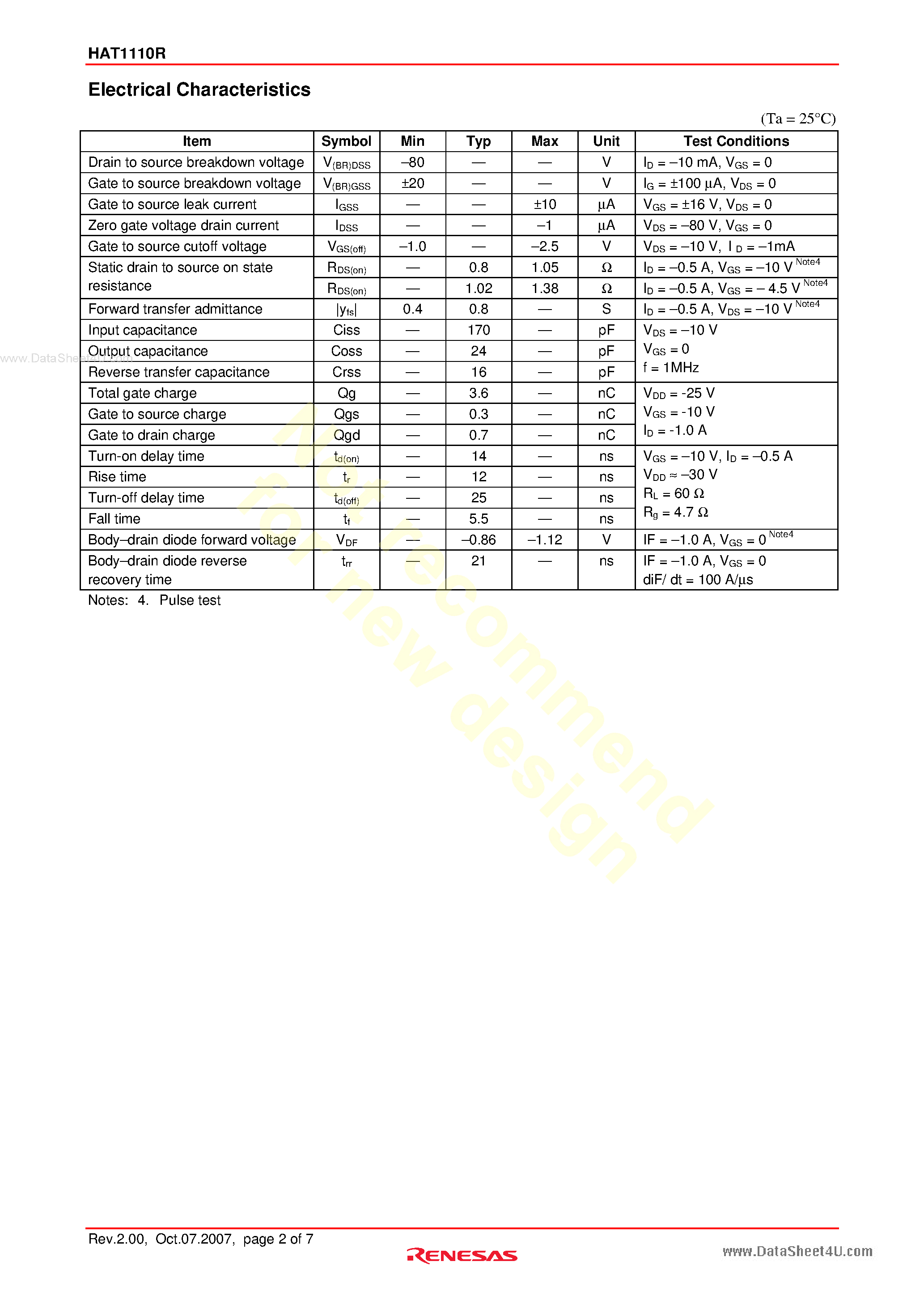 Datasheet HAT1110R - Silicon P Channel Power MOS FET Power Switching page 2