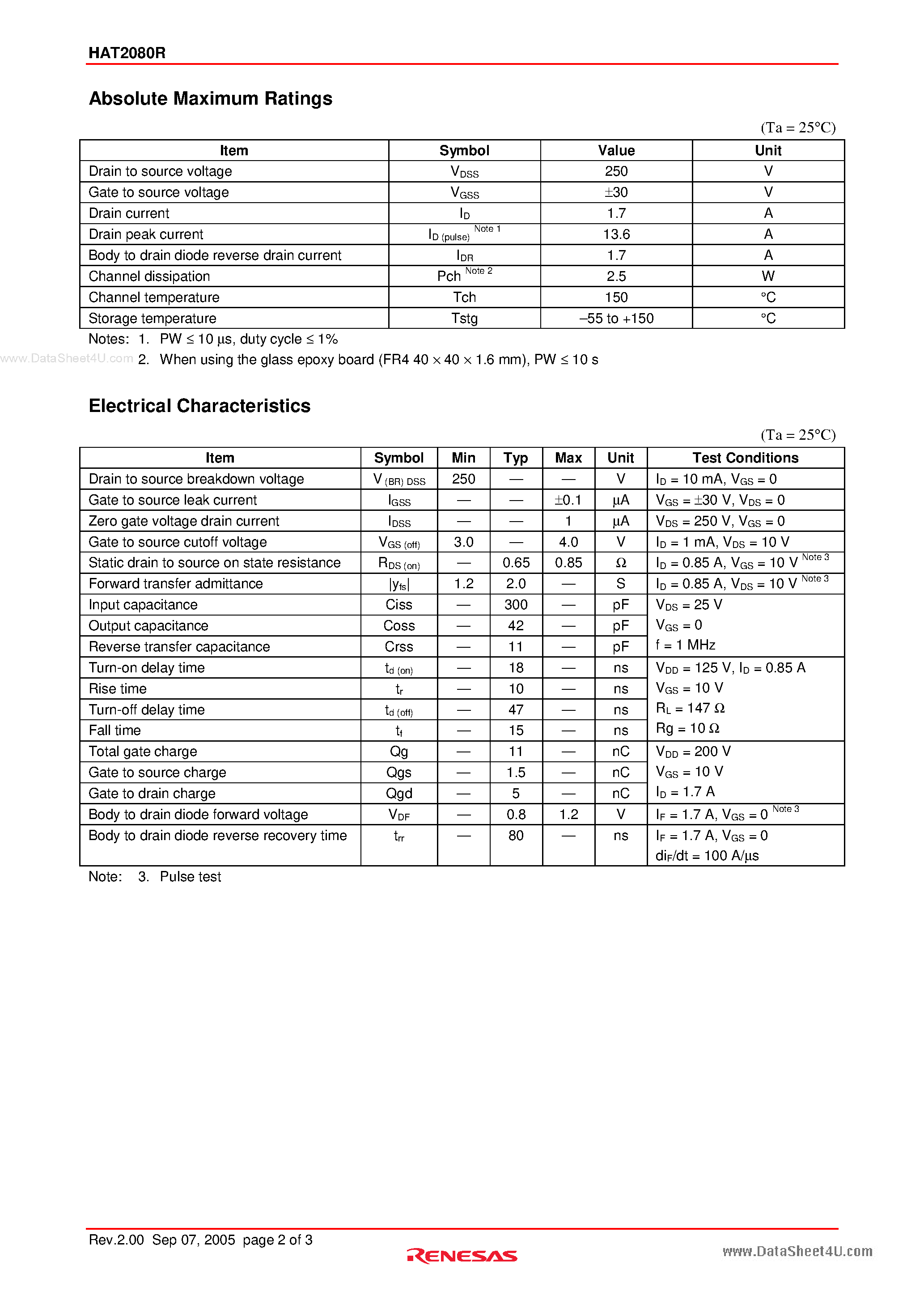 Datasheet HAT2080R - Silicon N Channel Power MOS FET Power Switching page 2