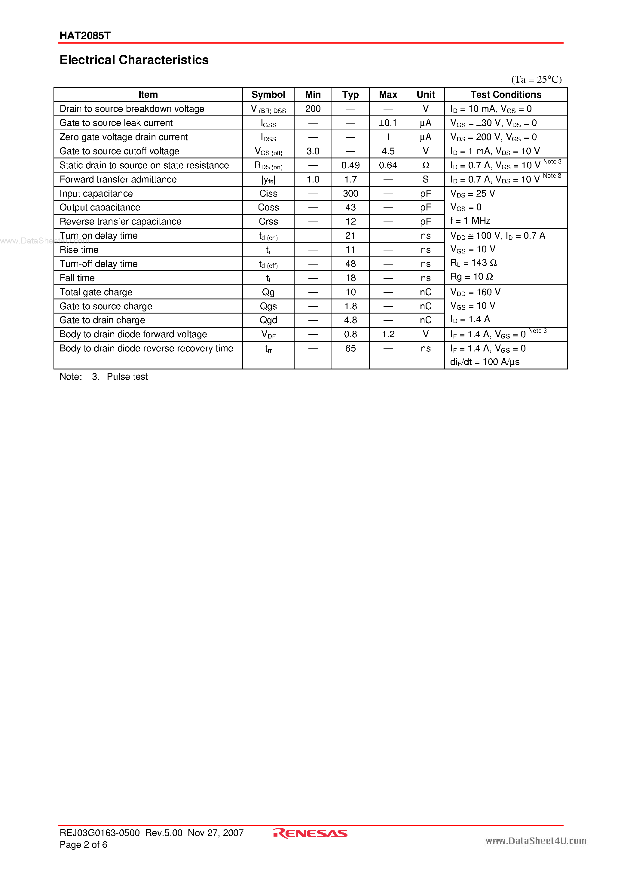 Datasheet HAT2085T - Silicon N Channel Power MOS FET Power Switching page 2