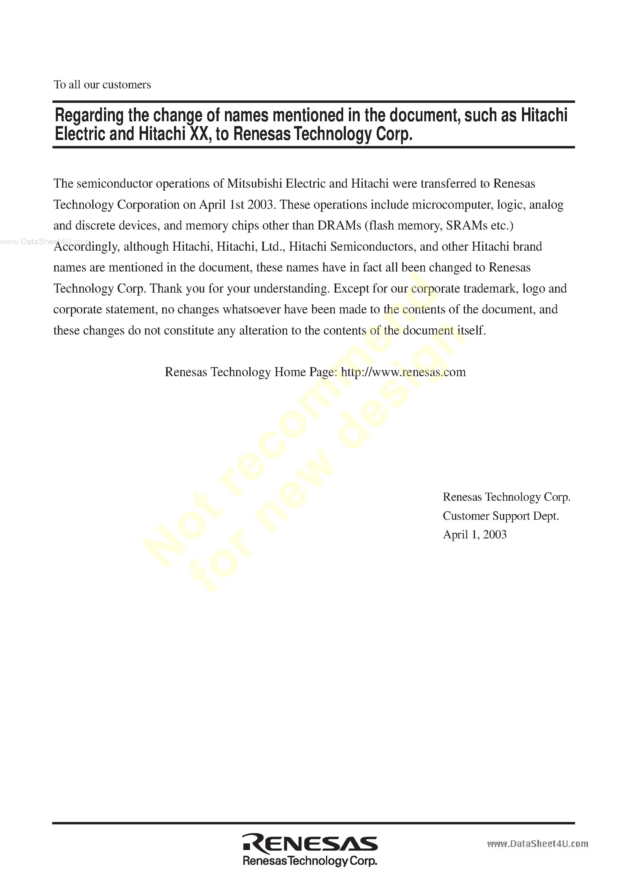 Datasheet HAT2126RP page 1 Datasheet HAT2126RP - Silicon N Channel Power MOS FET Power Switching page 1