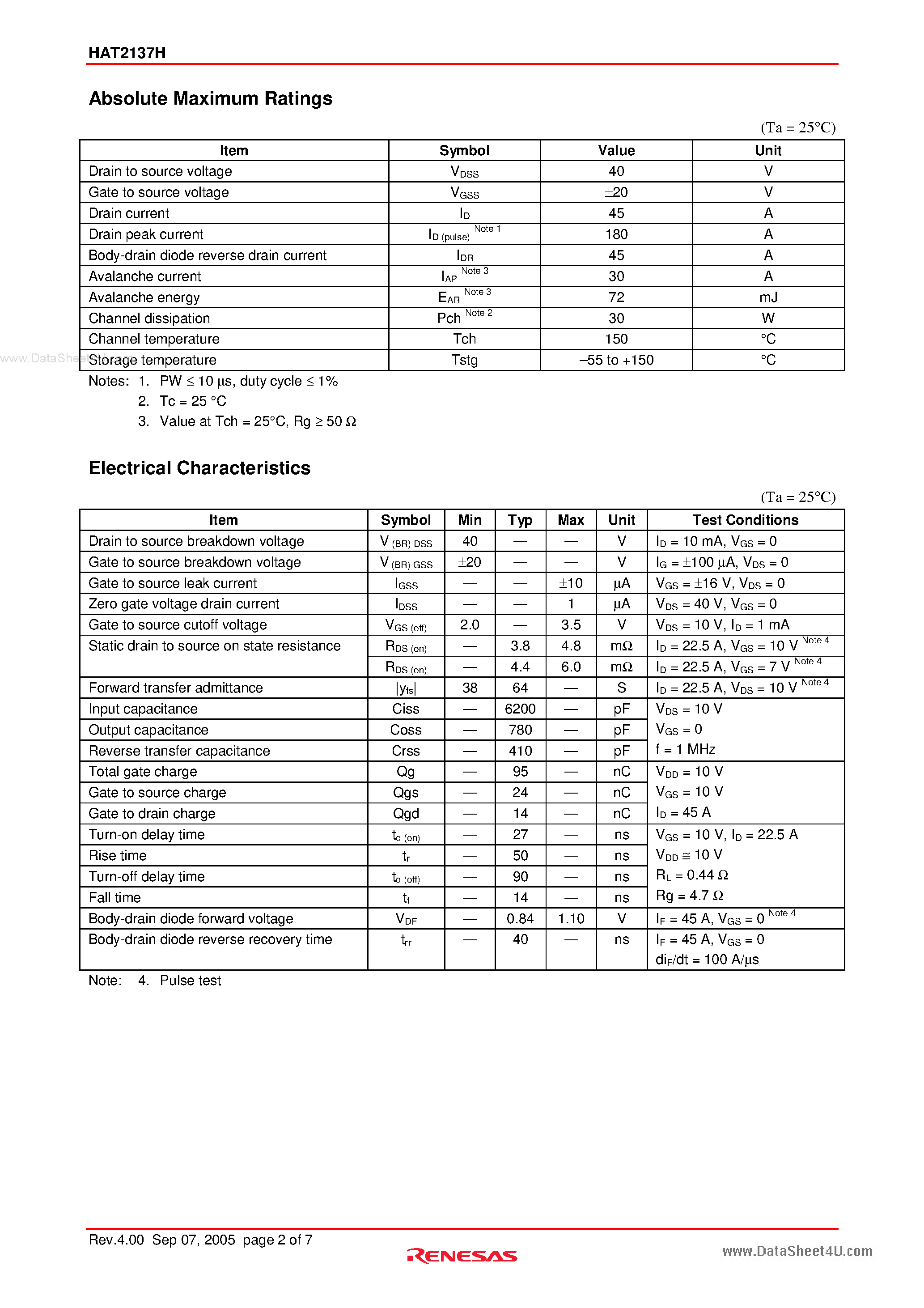 Datasheet HAT2137H - Silicon N Channel Power MOS FET Power Switching page 2