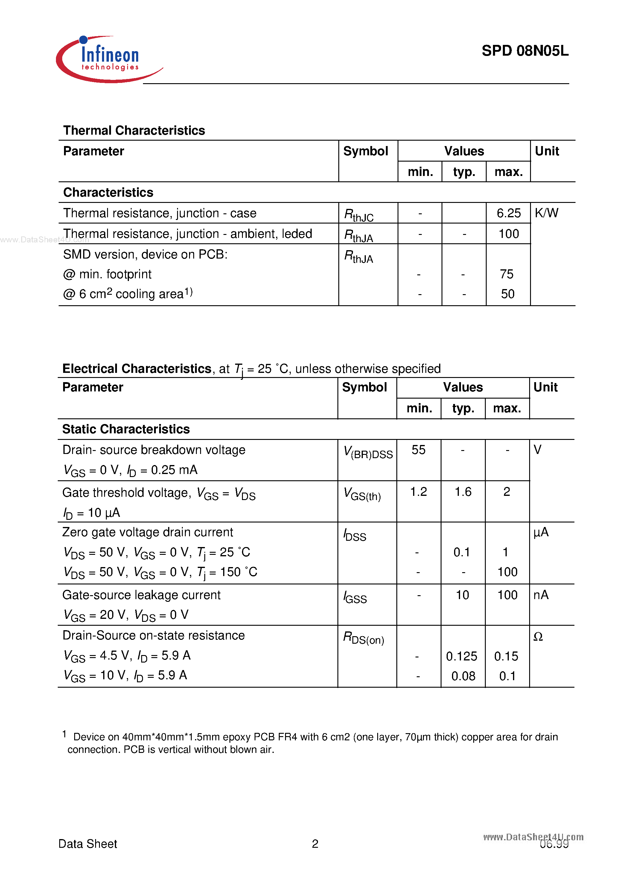 Даташит на микросхему SPU08N05L страница 2 Даташит SPU08N05L - SIPMOS-R POWER TRANSISTOR страница 2