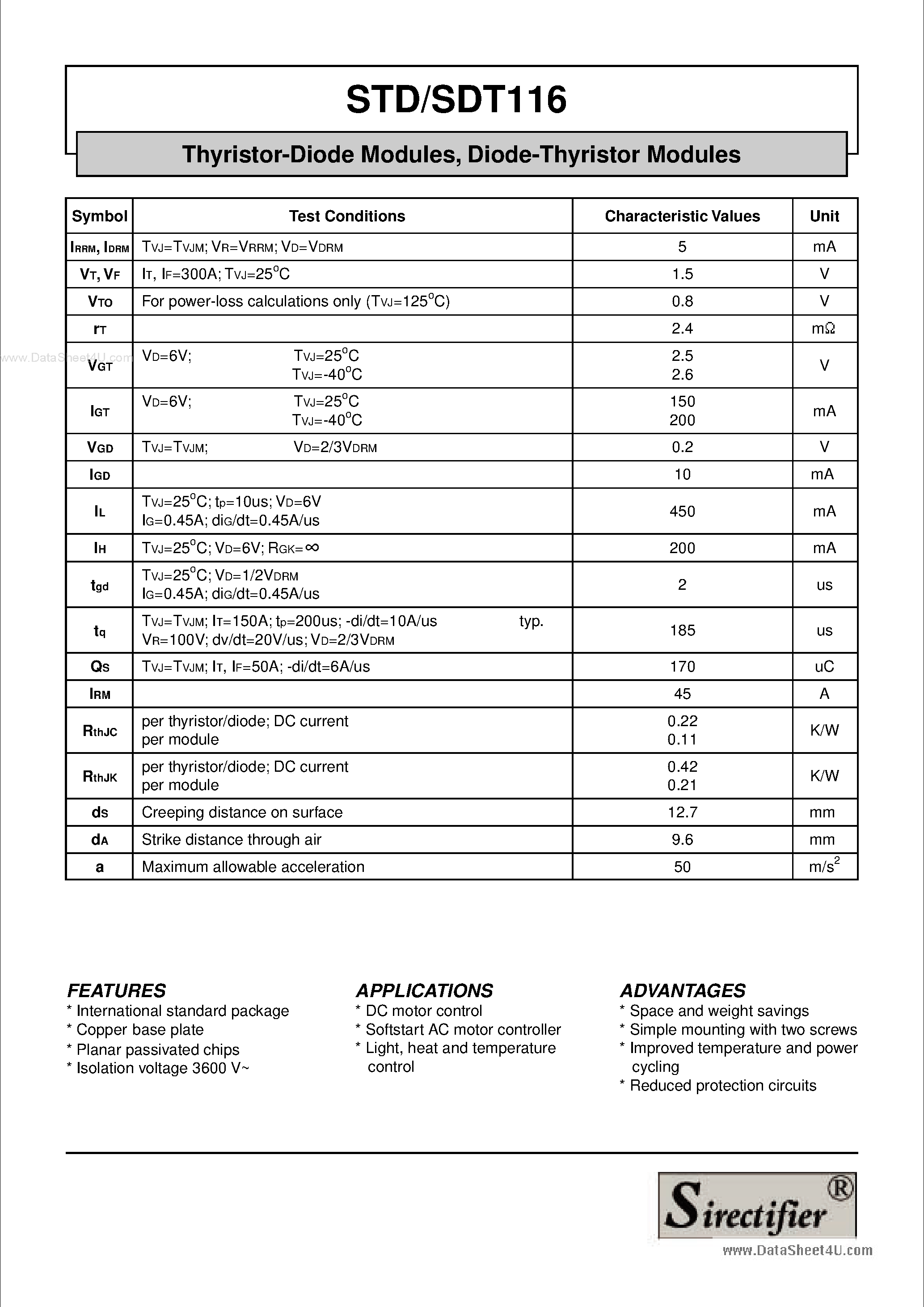 Datasheet STD116 - Thyristor-Diode Modules page 2