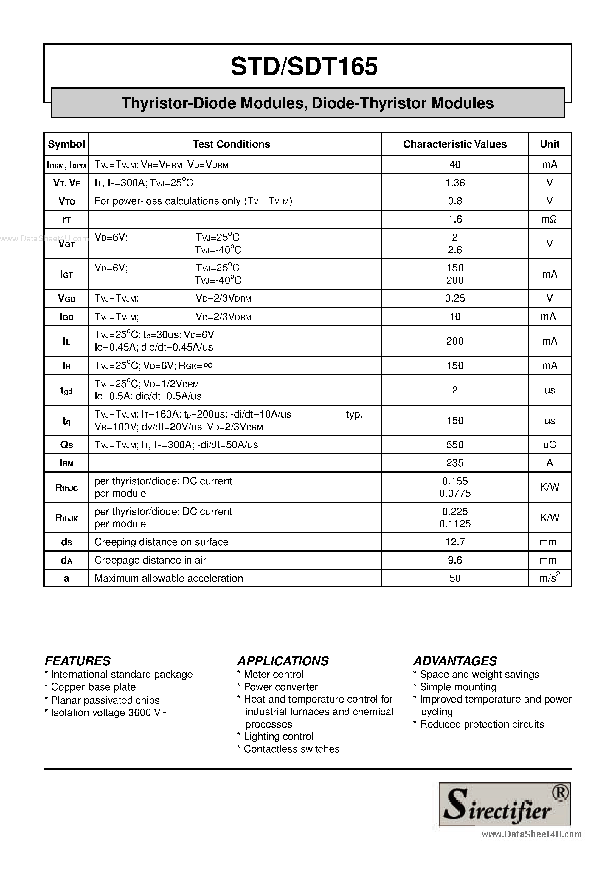 Datasheet STD165 - Thyristor-Diode Modules page 2