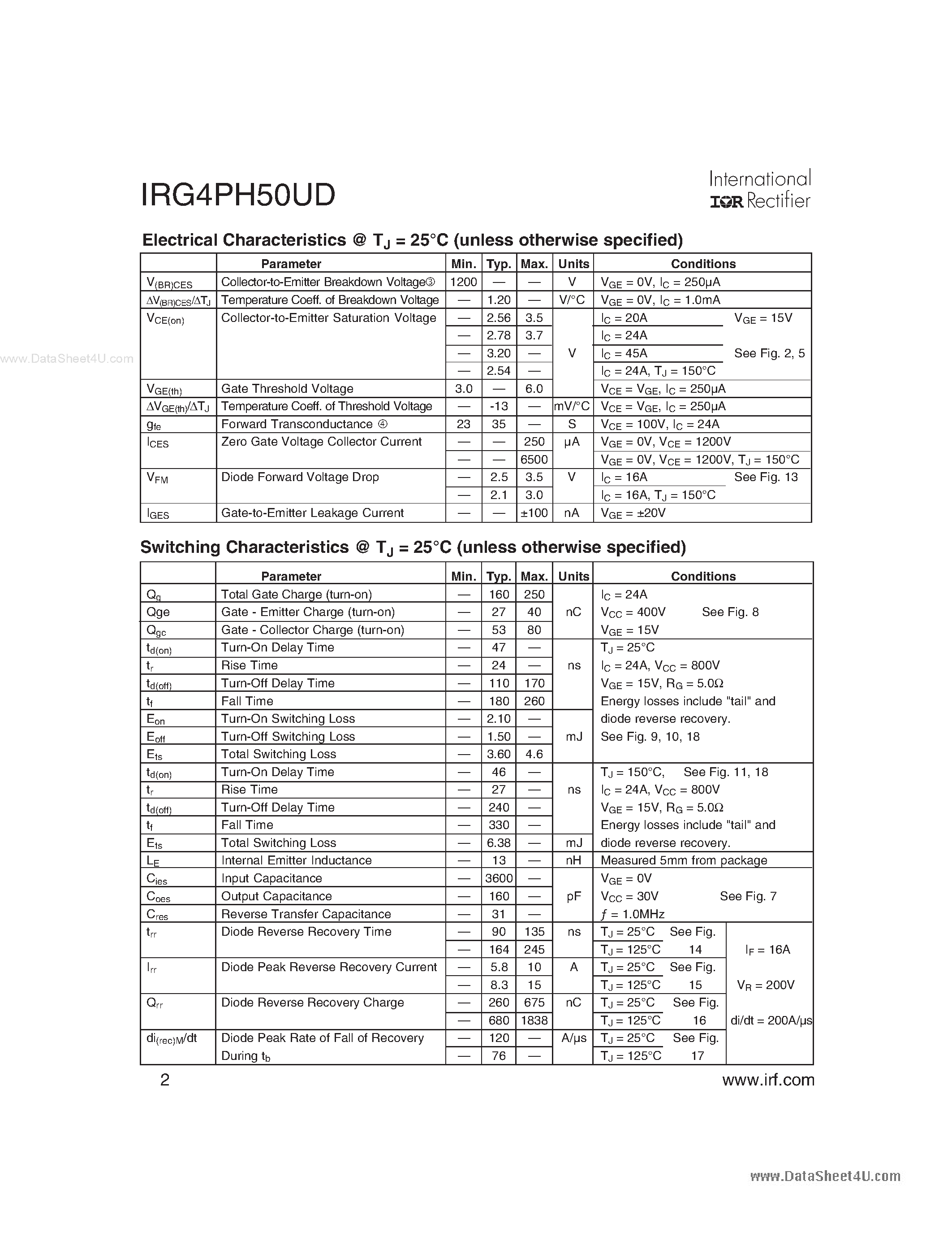 Даташит G4PH50UD - Search -----> IRG4PH50UD страница 2