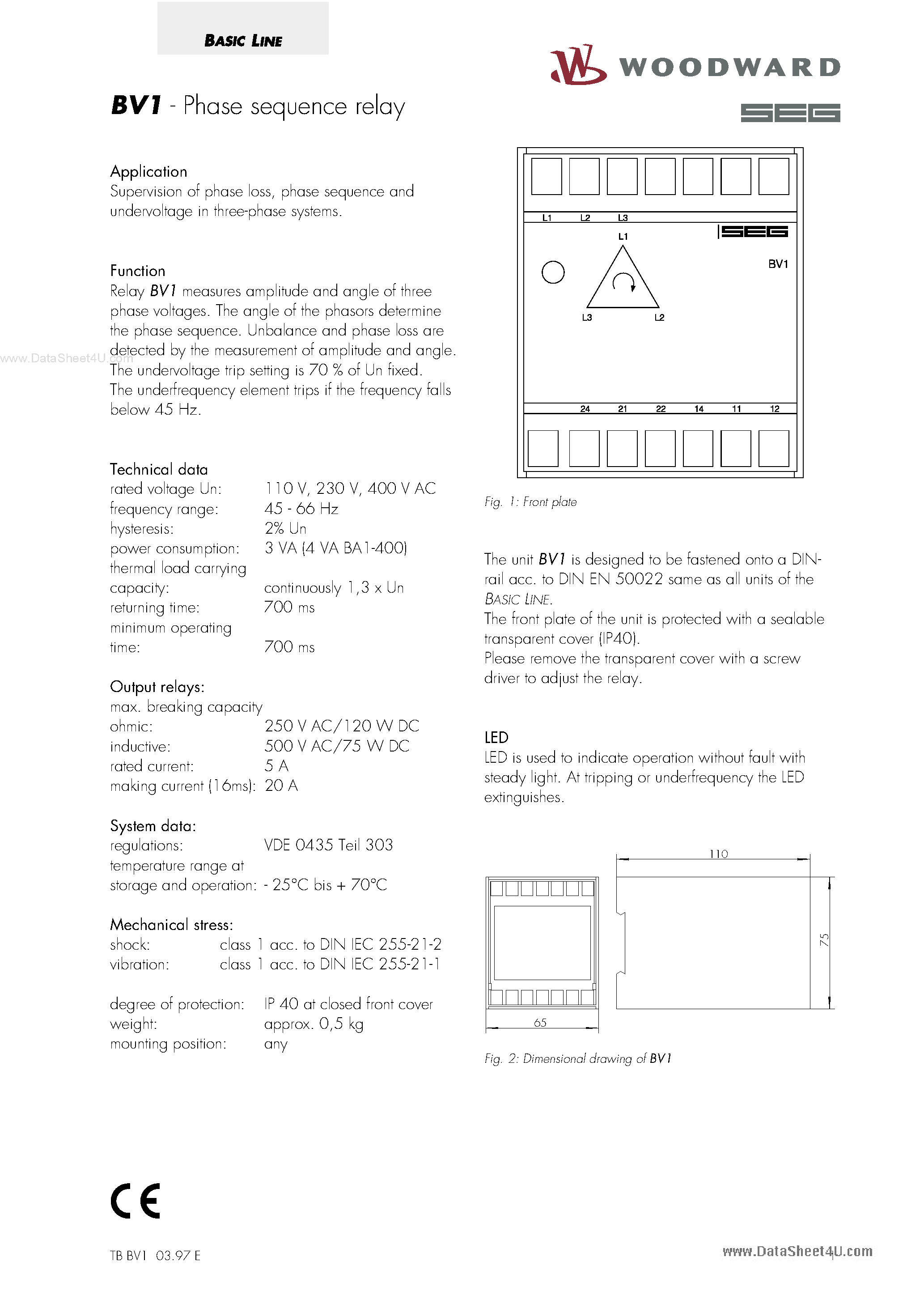 Даташит BV1 - Phase Sequence Relay страница 1