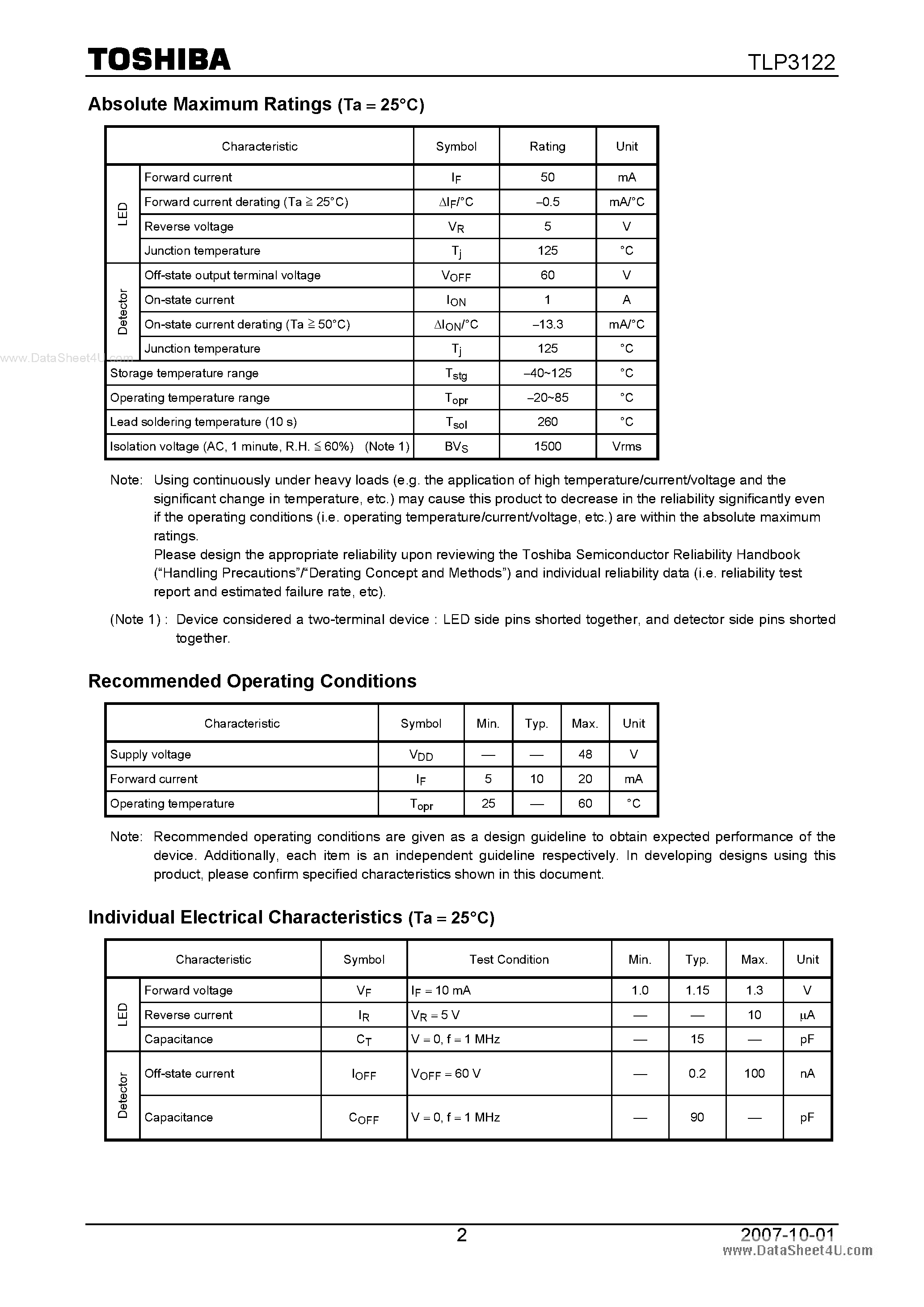 Datasheet TLP3122 - Logic Testers / Memory Testers page 2