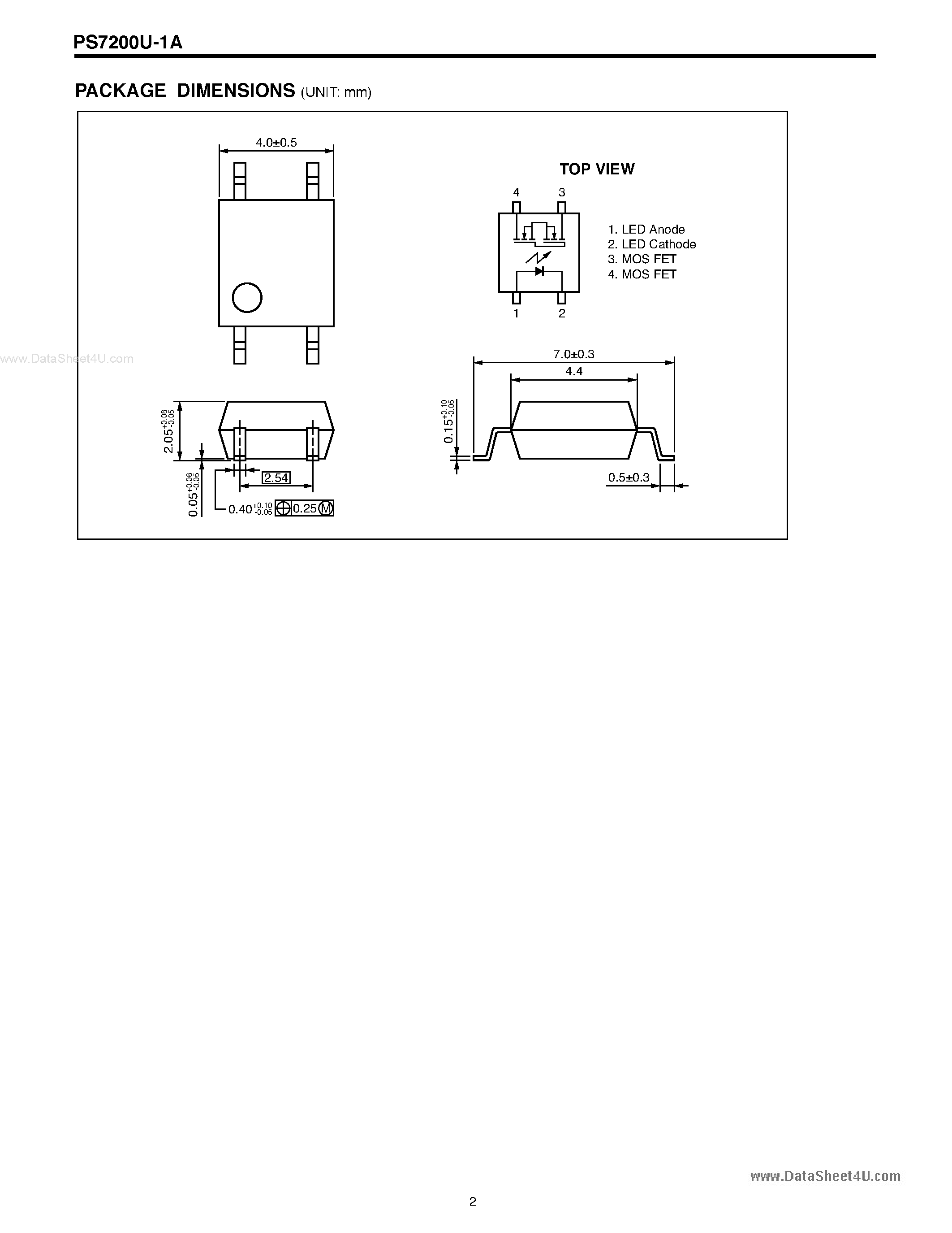 Datasheet PS7200U-1A - 4-PIN SOP LOW OFF-STATE LEAKAGE CURRENT 1-ch OPTICAL COUPLED MOS FET page 2
