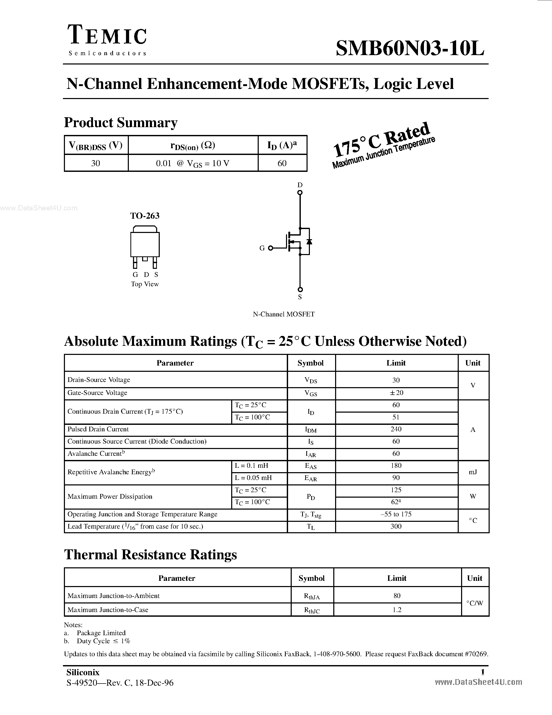Datasheet SMB60N03-10L page 1 Datasheet SMB60N03-10L - N-Channel Enhancement Mode MOSFET page 1