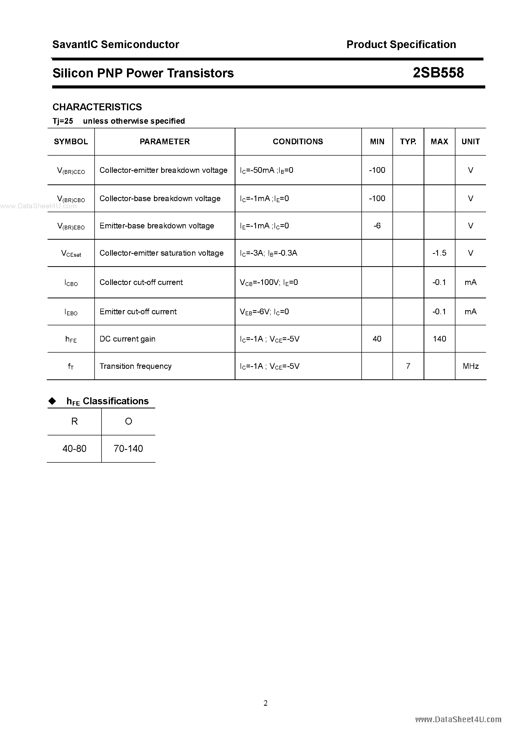 Даташит 2SB558 - Silicon PNP Power Transistors страница 2