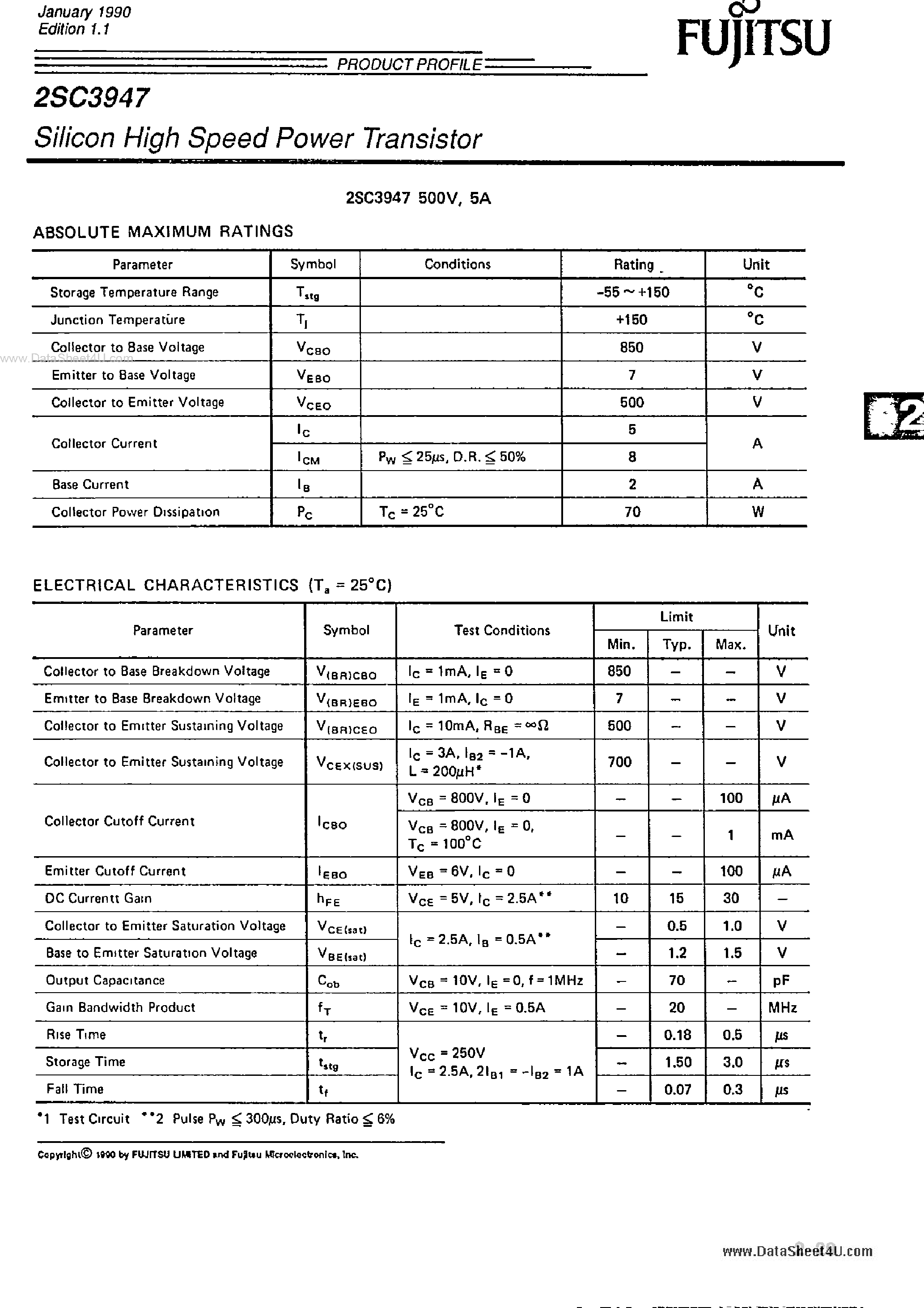 Даташит 2SC3947 - Silicon High Speed Power Transistor страница 1