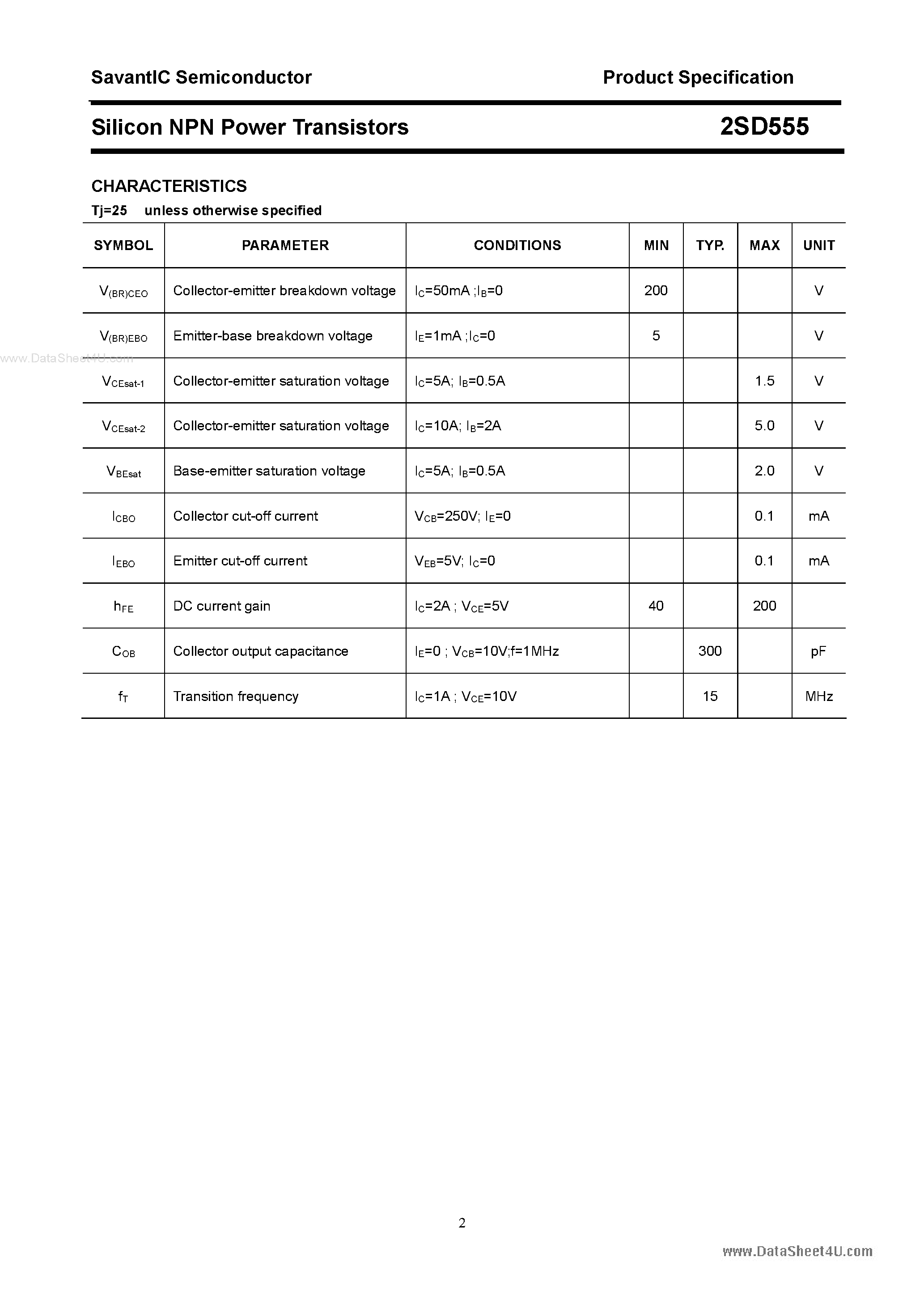 Даташит 2SD555 - Silicon NPN Power Transistors страница 2