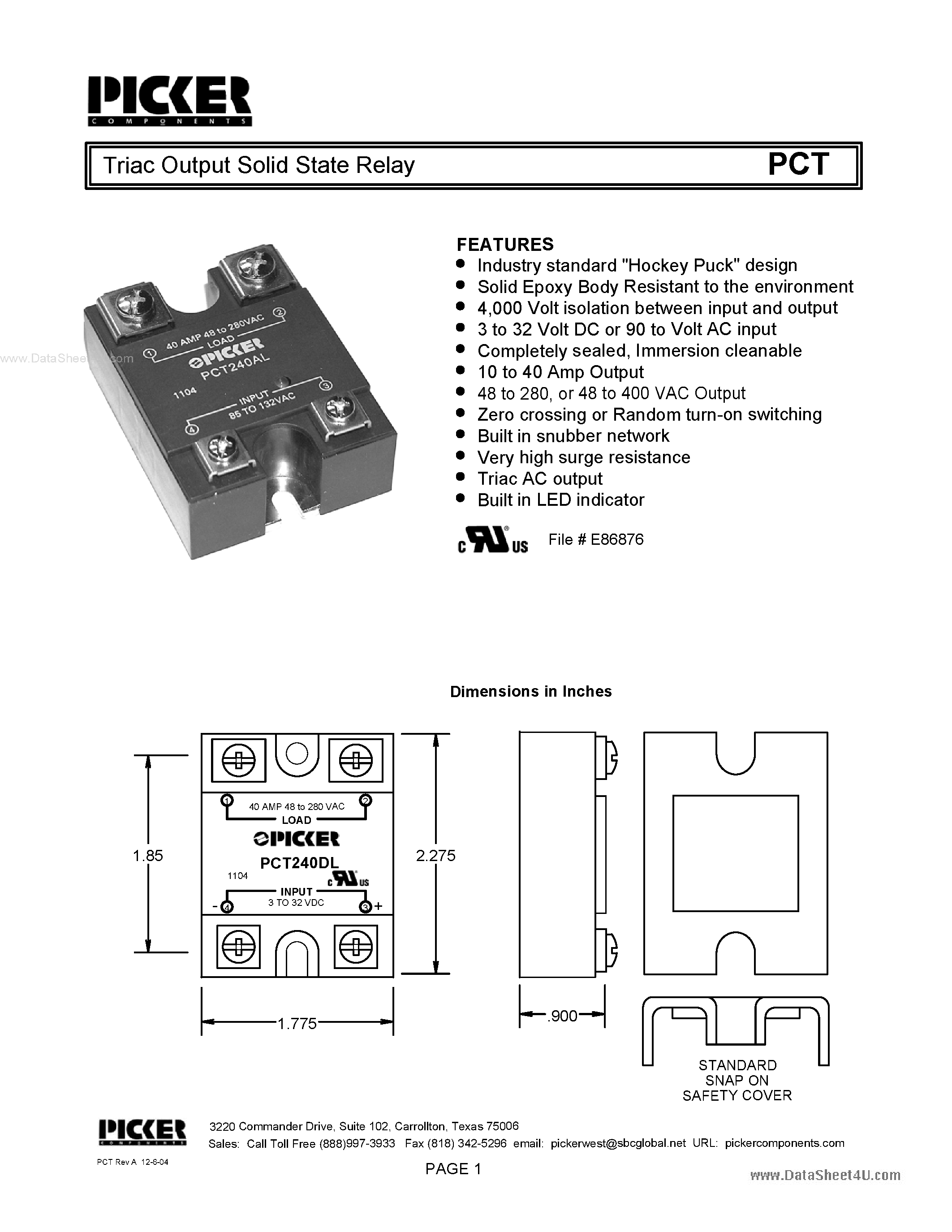 Datasheet PCT - Triac Output Solid State Relay page 1