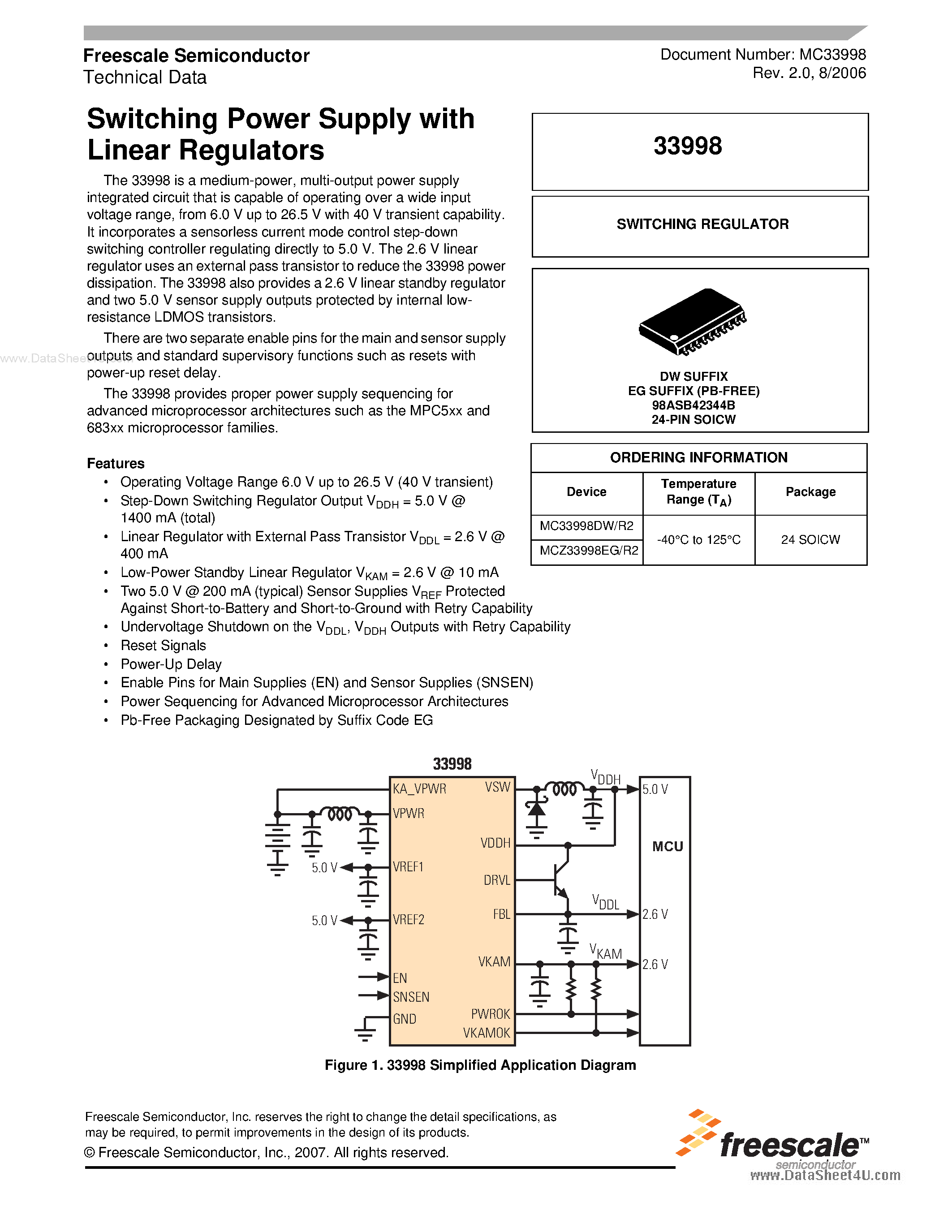 Datasheet MC33998 - Switching Power Supply page 1