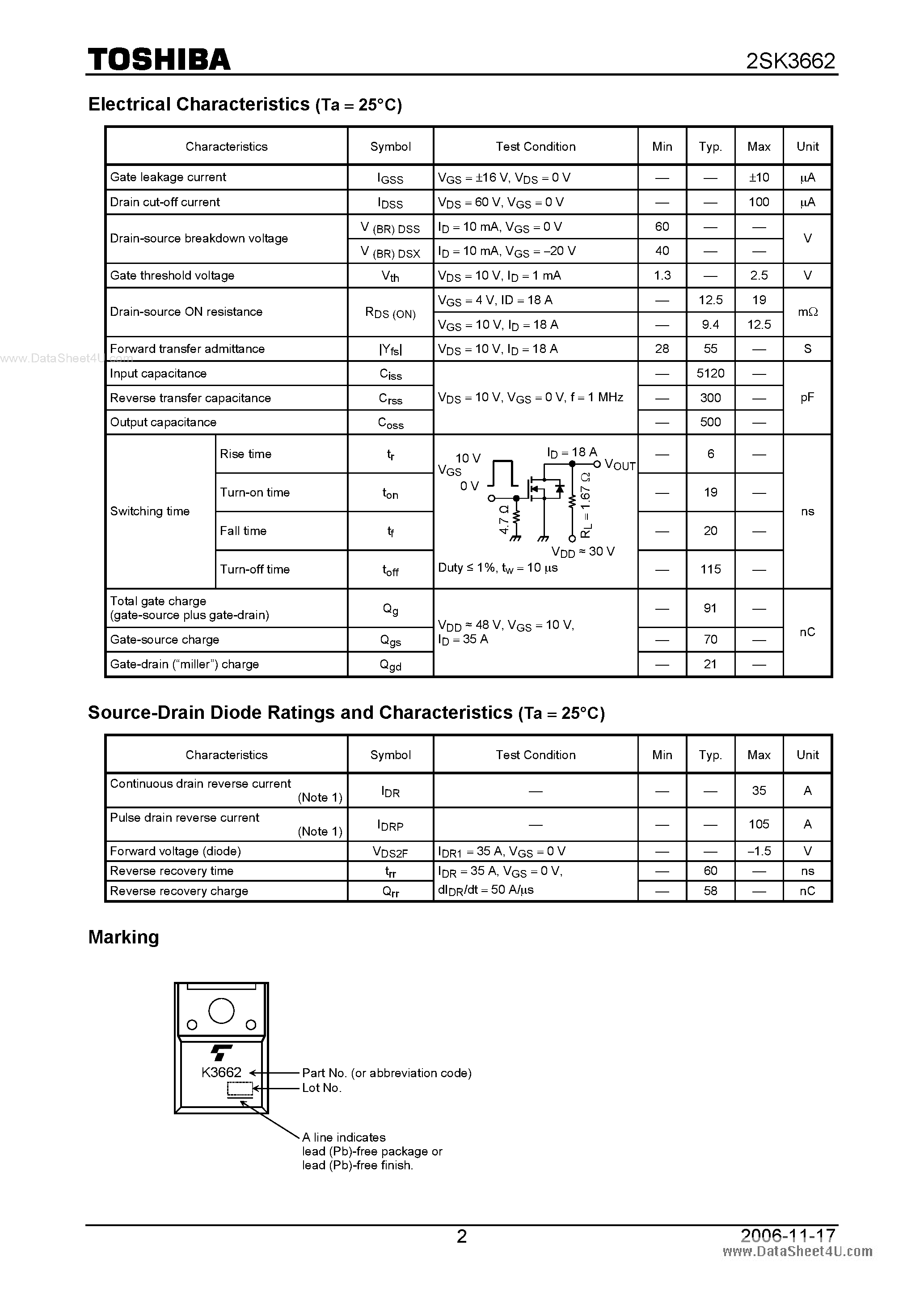 Datasheet 2SK3662 - Silicon N Channel MOS Type Switching Regulator page 2