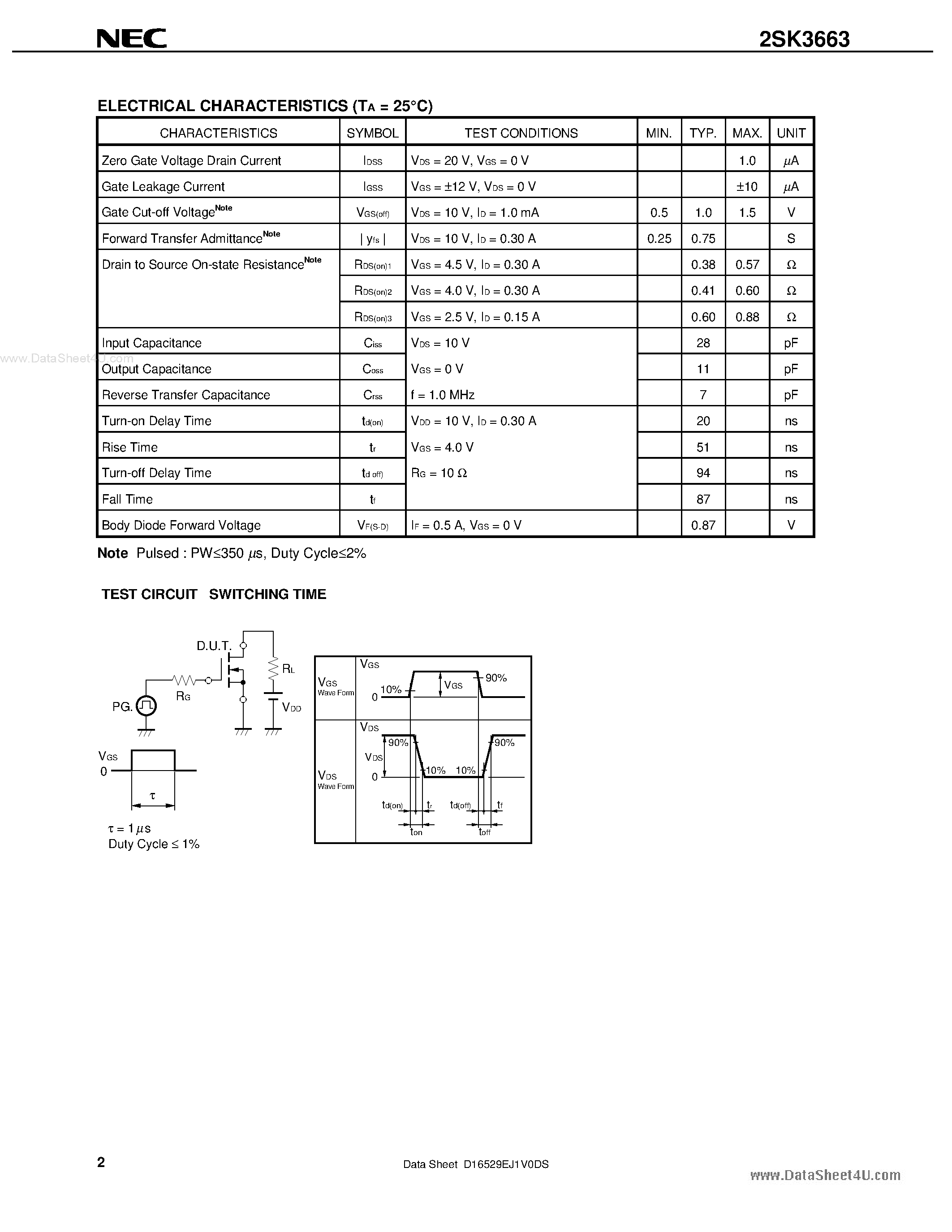 Datasheet 2SK3663 - N-CHANNEL MOS FIELD EFFECT TRANSISTOR page 2