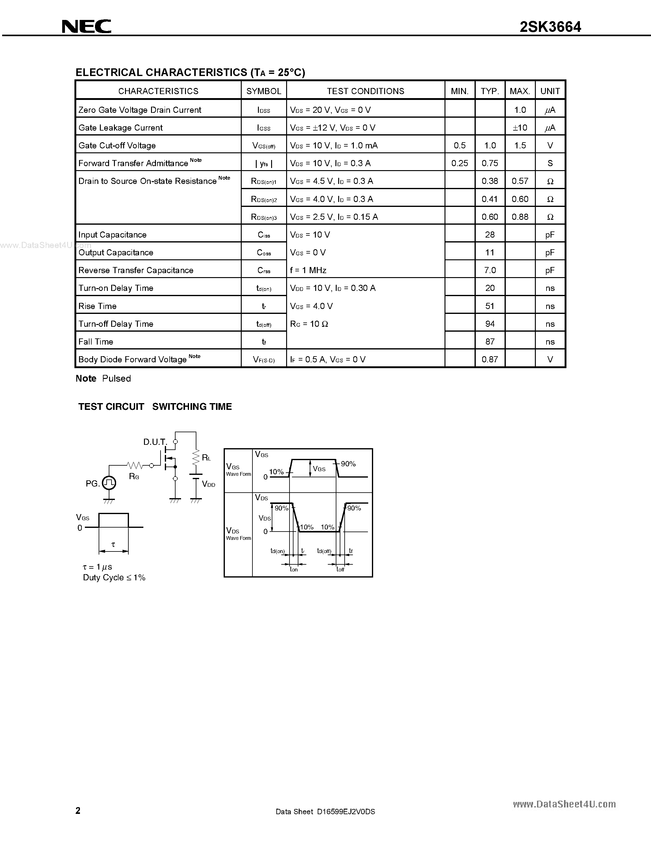 Datasheet 2SK3664 - N-CHANNEL MOS FIELD EFFECT TRANSISTOR page 2